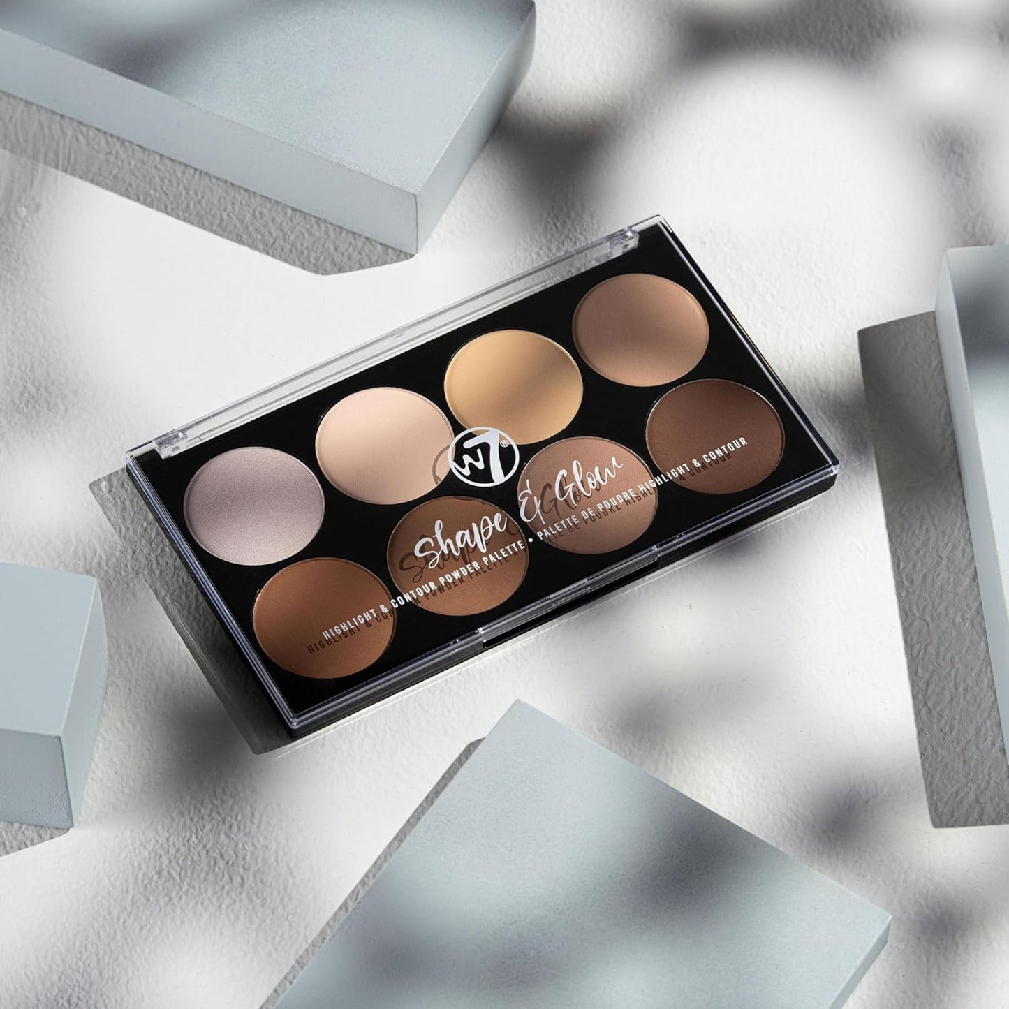 W7 Shape & Glow Highlight & Contour Powder Palette - Professional 8 Shade Face Makeup Palette