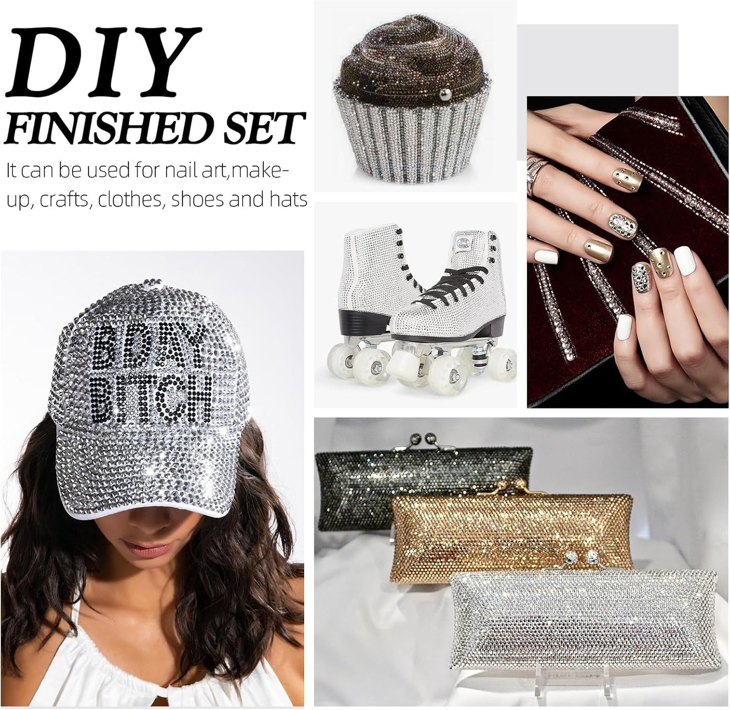 Silver Flatback Rhinestones, Glass Rhinestones for Nail Art and Craft, Glue Fix, Loose Crystal Gemstones(Silver, SS10, 1440pcs, 2.7-2.8mm)