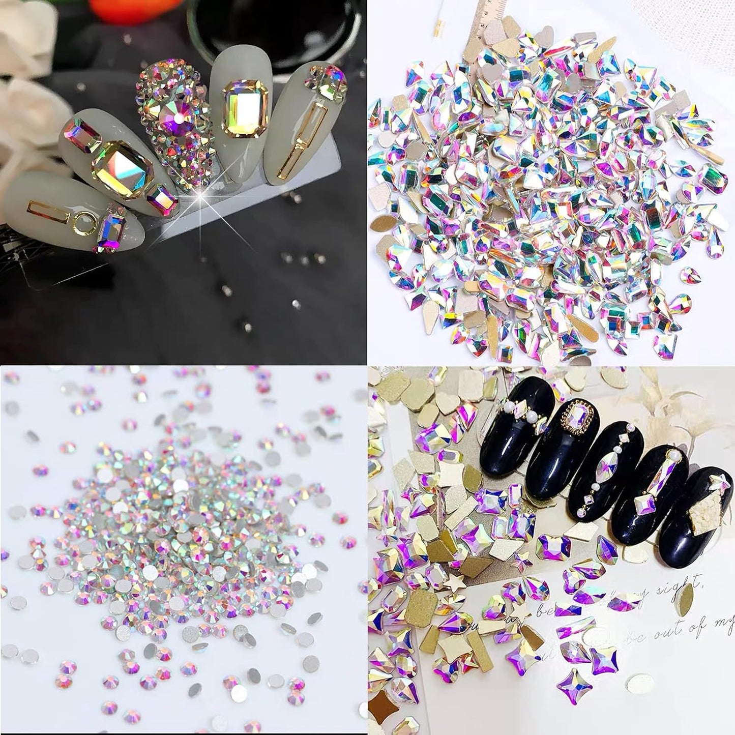 7900Pcs AB Crystal Nail Rhinestones, HOINCO Nail Art Rhinestones Round Beads Flatback Glass Gems Stones, Multi Shapes Rhinestones Nail Art 3D Crystals for Nail DIY