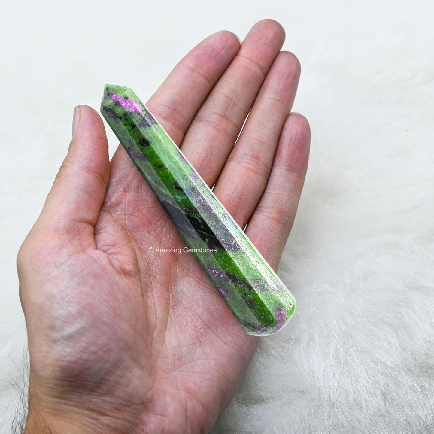 Amazing Gemstone Ruby Zoisite Crystal Wand Massage Stick - Pelvic Wand Gua Sha for Adults - Crystals and Healing Stones Massage Wands for Adults Gifts (Pointed)