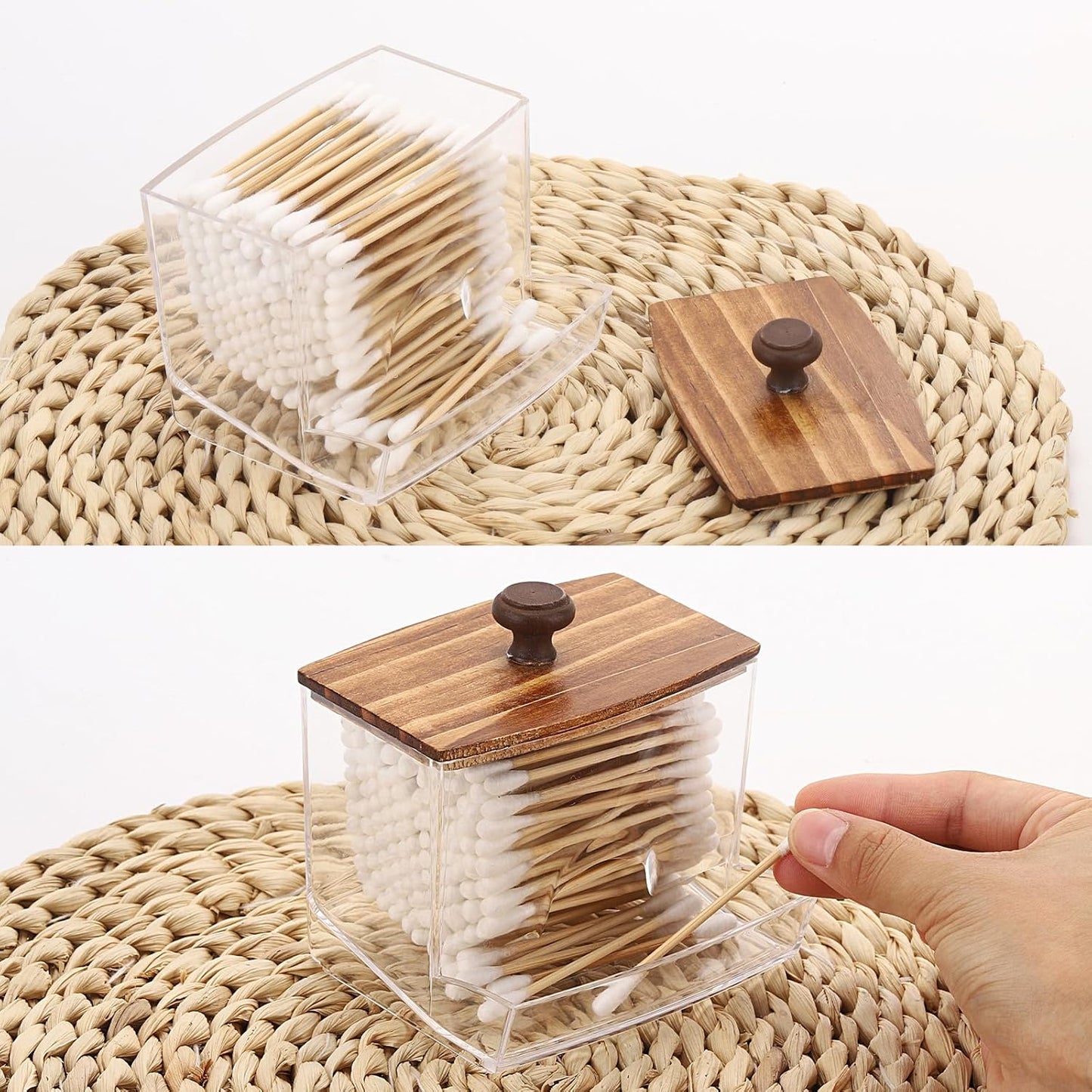 Tbestmax 10oz Qtip Holder Dispenser Big Clear Bathroom Container for Cotton Ball, Cotton Swabs, Floss - Bathroom Organizer Accessories for Storage