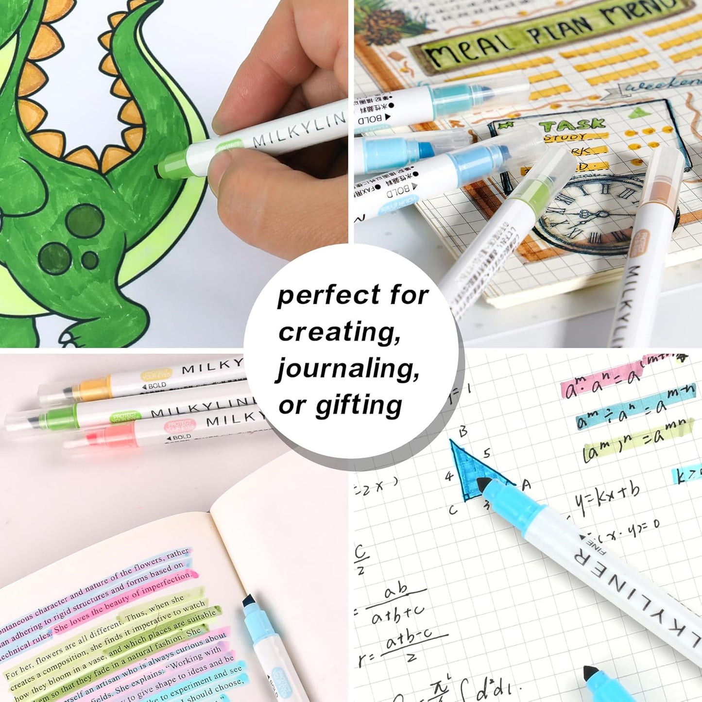 Highlighters Assorted Colors, 12 Pack Dual Tip Aesthetic Highlighter Markers No Bleed Perfect for Bible and Journaling