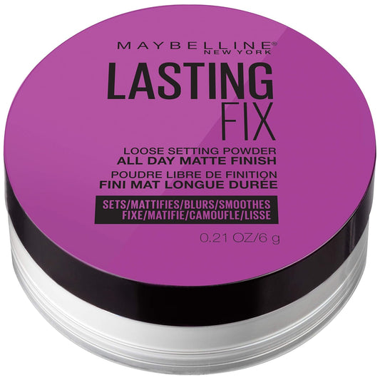 Maybelline Facestudio Lasting Fix Setting + Perfecting Loose Powder Makeup, All Day Matte Wear, Minimizes Shine, Sets Foundation Makeup, Translucent, 0.21 oz.
