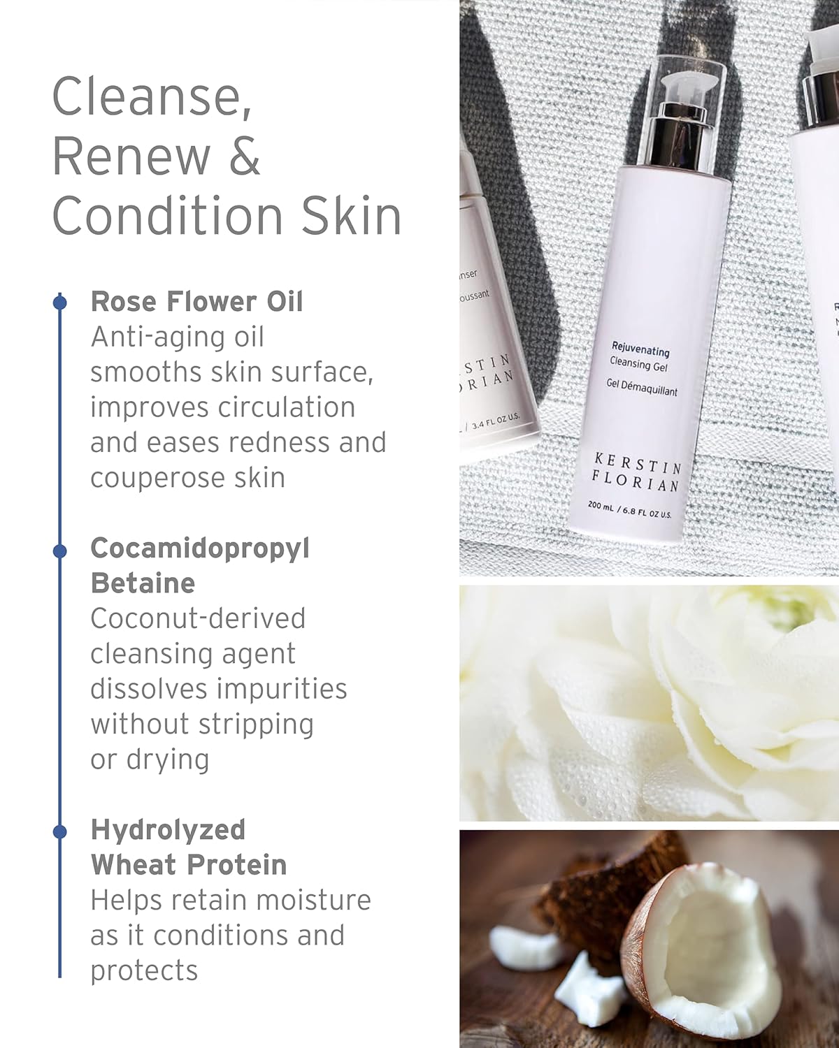 Kerstin Florian Rejuvenating Cleansing Gel | Gentle Face Wash and Makeup Remover for All Skin Types (6.8 fl oz)