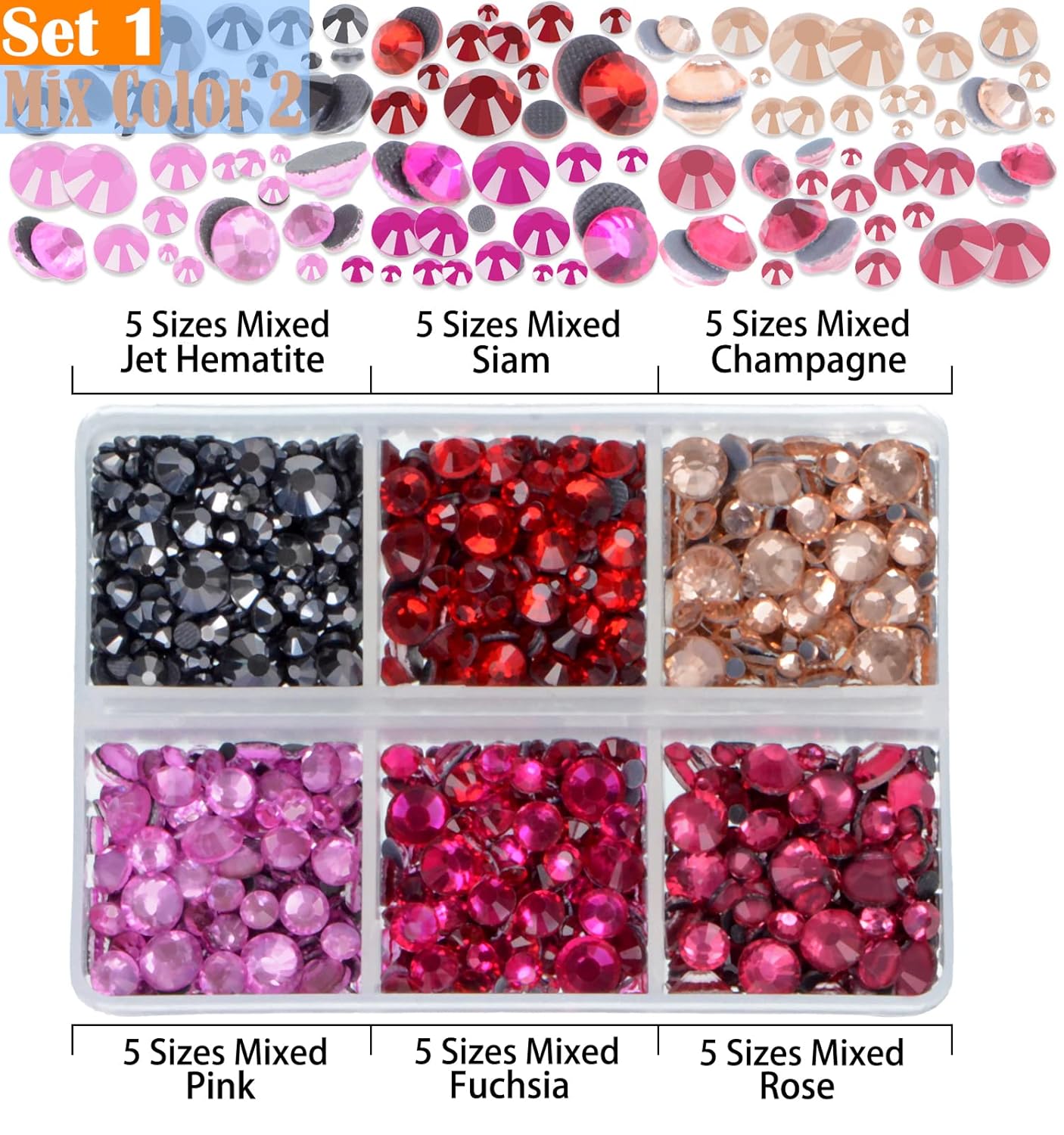 LPBeads 10000pcs Hotfix Rhinestones Flatback Glass Crystal 24 Mixed Color Rhinestone with Tweezers and Picking Pen for Crafts Clothes Nail Art