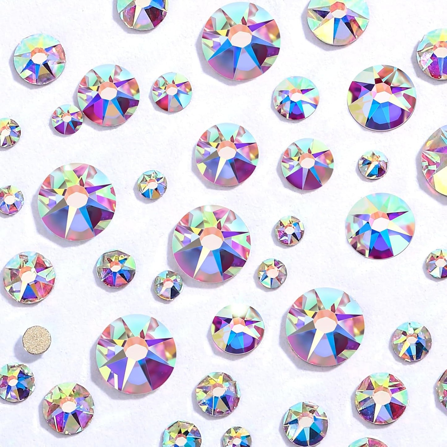 Novani Crystal AB Rhinestones Flat Back Round Rhinestone Style 2088 Sparkly Crystal Gemstones for Crafting,Mixed Large Size(SS12-SS40)