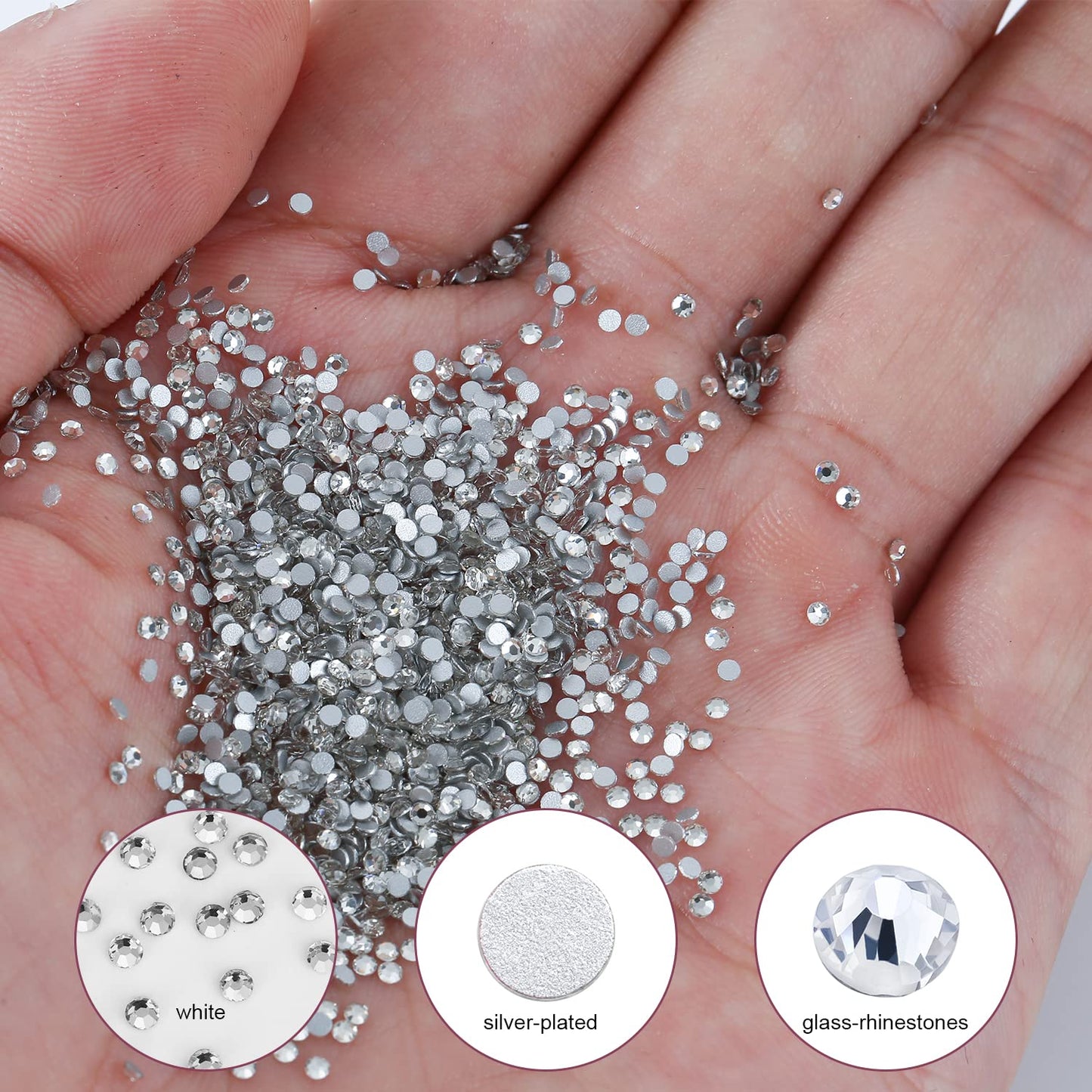 3000Pcs White Crystal Rhinestones,Glass Flatback Rhinestones Mini Gemstones for Nail Face Makeup Art Crafts Clothes Decoration -(SS8,2.4mm,White)