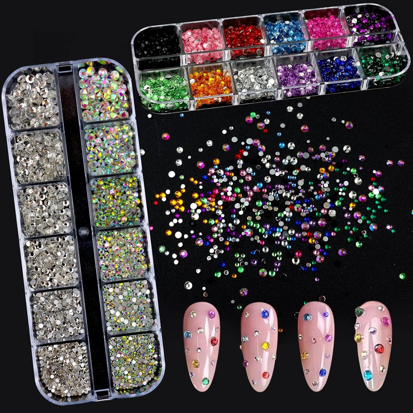 Nail Art Rhinestones Flatback Colorful Nail Charms Clear Crystal Rhinestones for Nails Design Gems Jewelry Accessories for Women Manicure Decorations Supplies