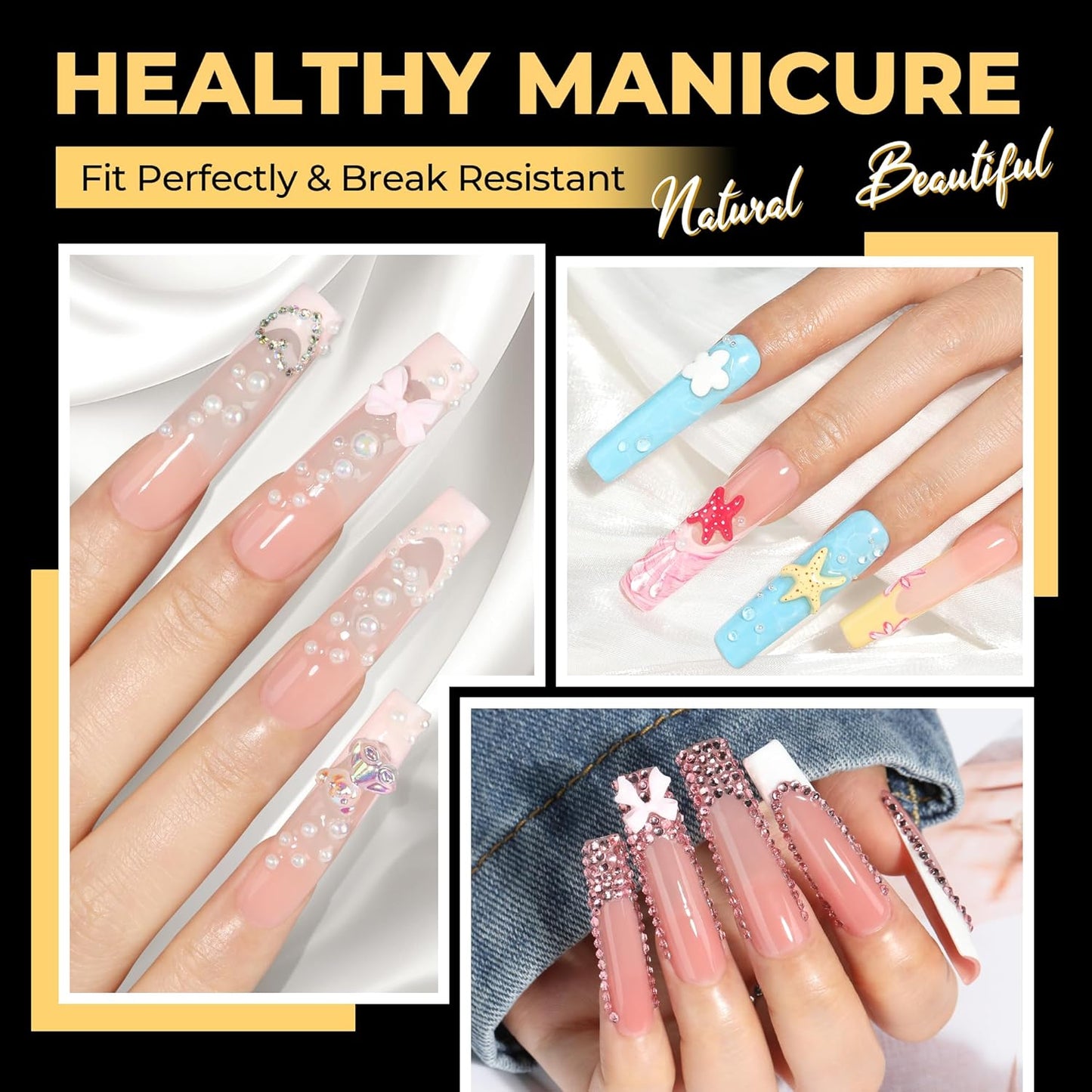 UNA GELLA Extra Long Tapered Sqaure Nail Tips, No C Curve Pre-file 120Pcs Square Press on Nails XXL Long Square Gel Nail Tips Full Cover Acrylic Straight for Nails Extension Art DIY Salon 12 Sizes