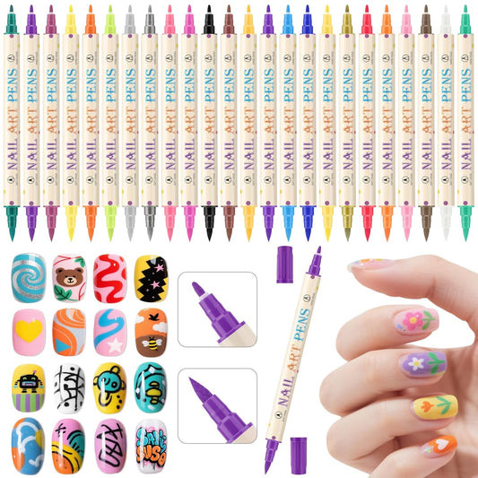 24 Colors Nail Art Pens Set, 3D Nail Polish Pens Quick-Drying Acrylic Paint Markers,For Nail Art Drawing Painting Nail Point Dotting Liner Pen, Nail Design Kit Manicure Tools Home & Salon DIY
