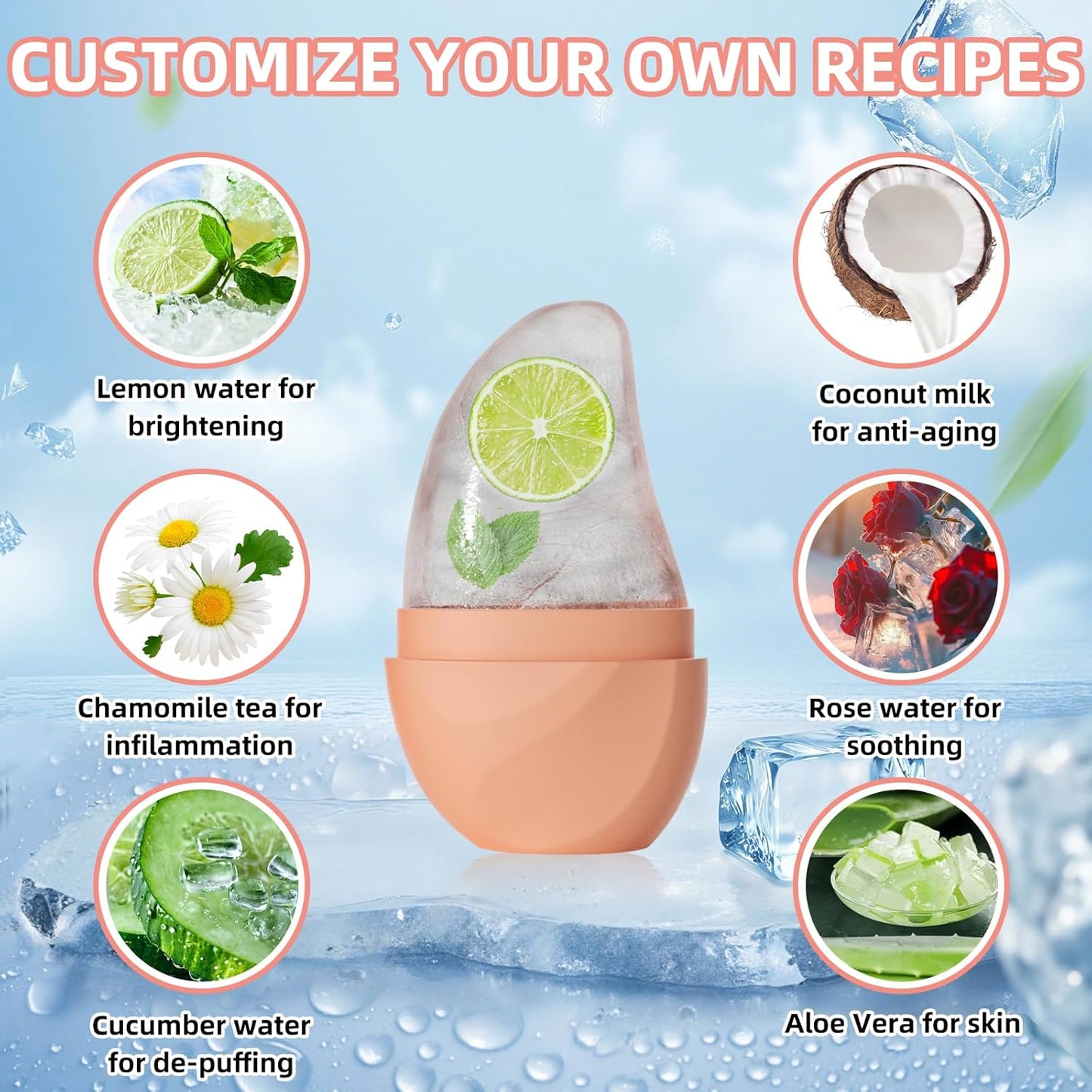 Silicone Facial Ice Cube Roller Massager, Facial Beauty Care Tool, Reusable Face Ice Mold - Brighten Skin, Reduce Puffiness for Face & Eyes (Pink)