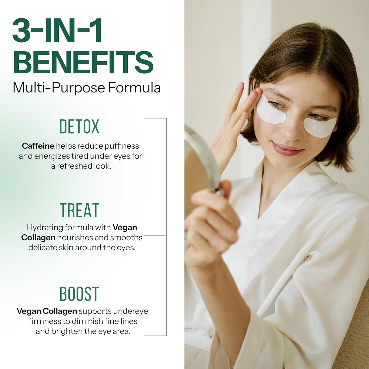 Under Eye Patches For Puffy Eyes and Dark Circles - Caffeine, Collagen & Zeolite - 3-in-1: Detox, Treat, Boost - Dermatologist Tested, Anti-Aging, Anti wrinkle Patches- 5 Pairs