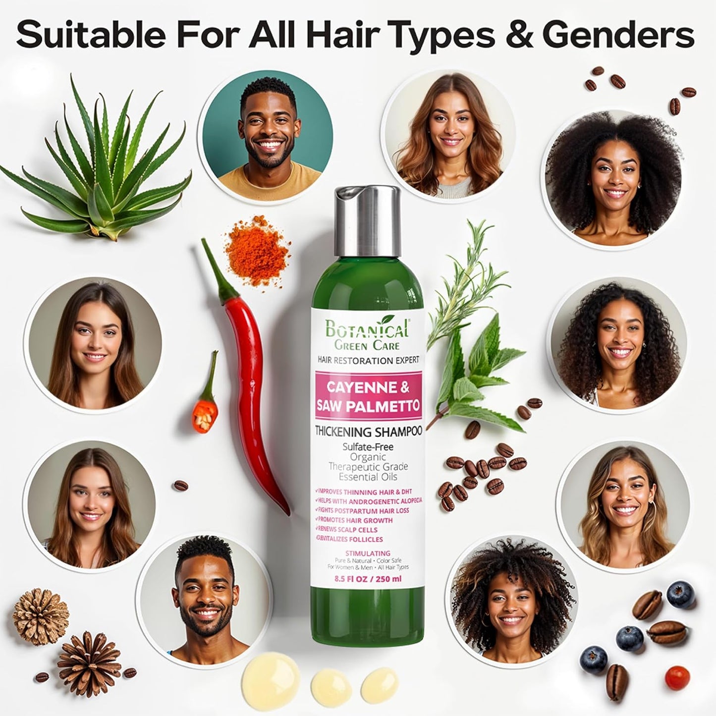 Cayenne & Saw Palmetto Biotin Shampoo for Thinning Hair – Vegan Volumizing Shampoo for Fine Hair with B Vitamins Argan Oil, Strengthening, Paraben, Silicone and Sulfate Free. Made in USA