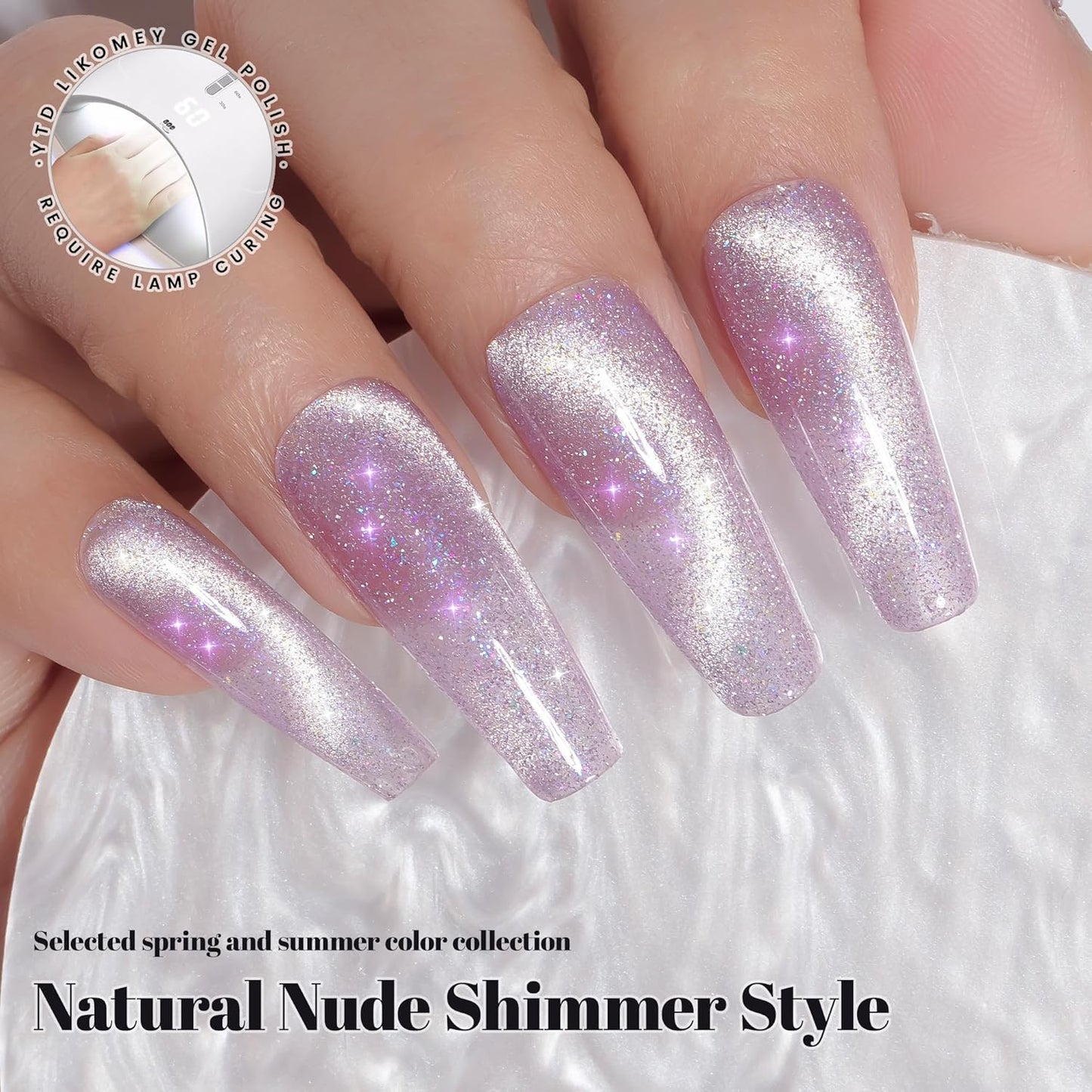 YTD Likomey Cat Eye Gel Nail Polish,15ml Pastel Pink Purple Brocade Glitter Flash Holographic Translucent Jelly Sheer Magnetic Shimmer Fall Winter UV Color Varnish with Magnet Stick,MY363