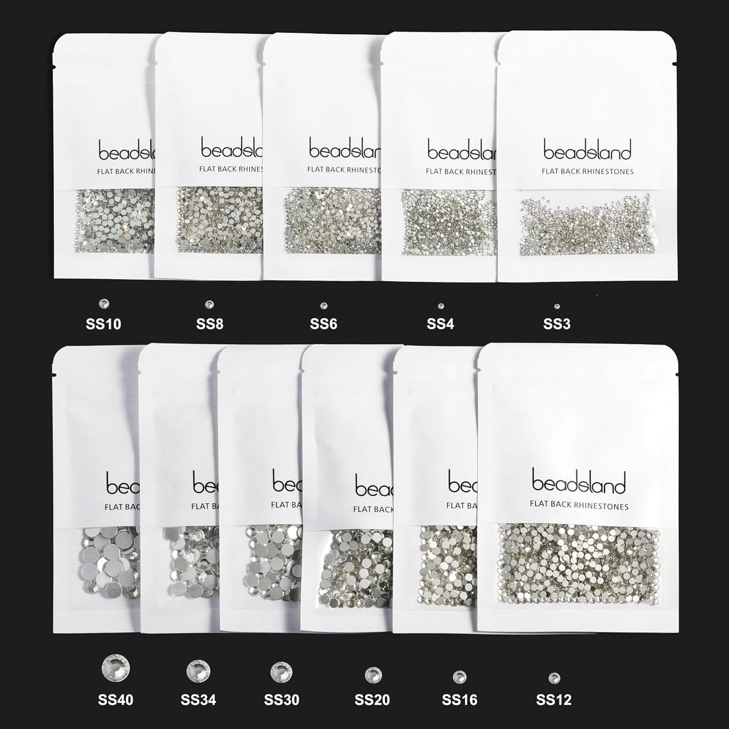 Beadsland Flat Back Crystal Rhinestones Round Gems for Nail Art and Craft Glue Fix,Silver Hematite (4.6-4.8mm) SS20/1440pcs