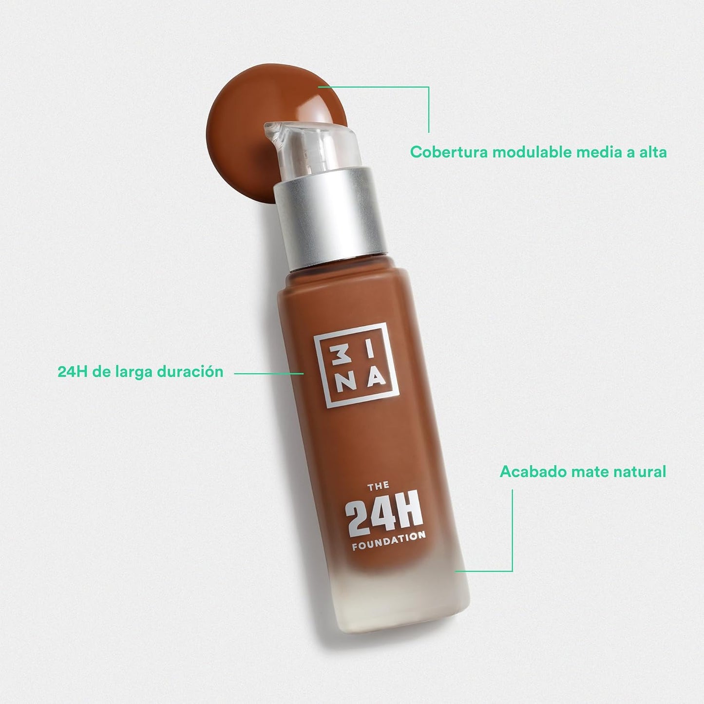 3INA The 24H Foundation 675-24H Long-Wearing Formula - Medium To High Buildable Coverage - Smooth Matte Finish - Expanded Shade Selection - Waterproof, Cruelty Free, Vegan Makeup - 1.01 Oz
