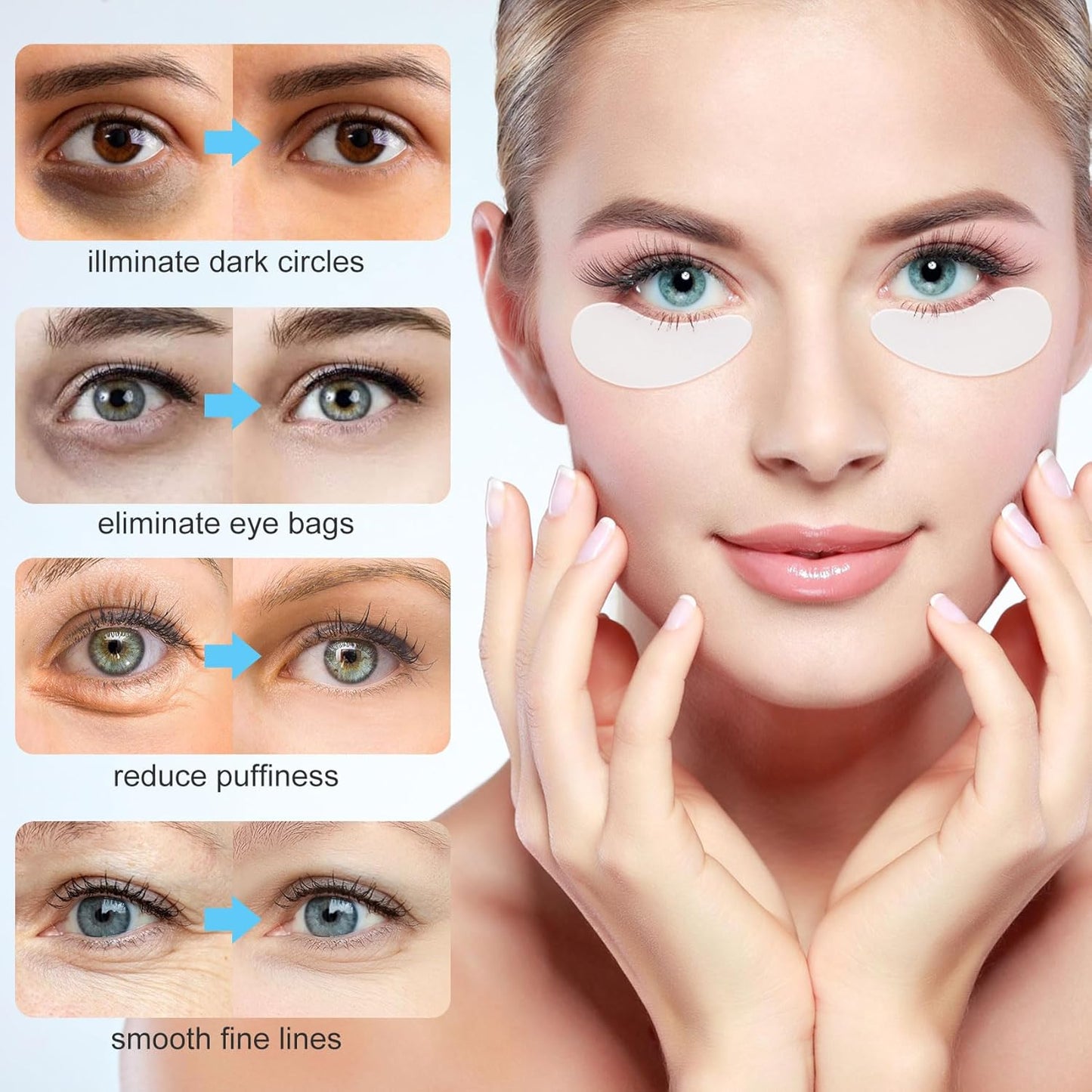 Under Eye Patches 2 Pairs, Silicone Reusable Eye Patches, Under Eye Mask for Skin Care Effect to Reduce Wrinkles and Fine Lines (White)