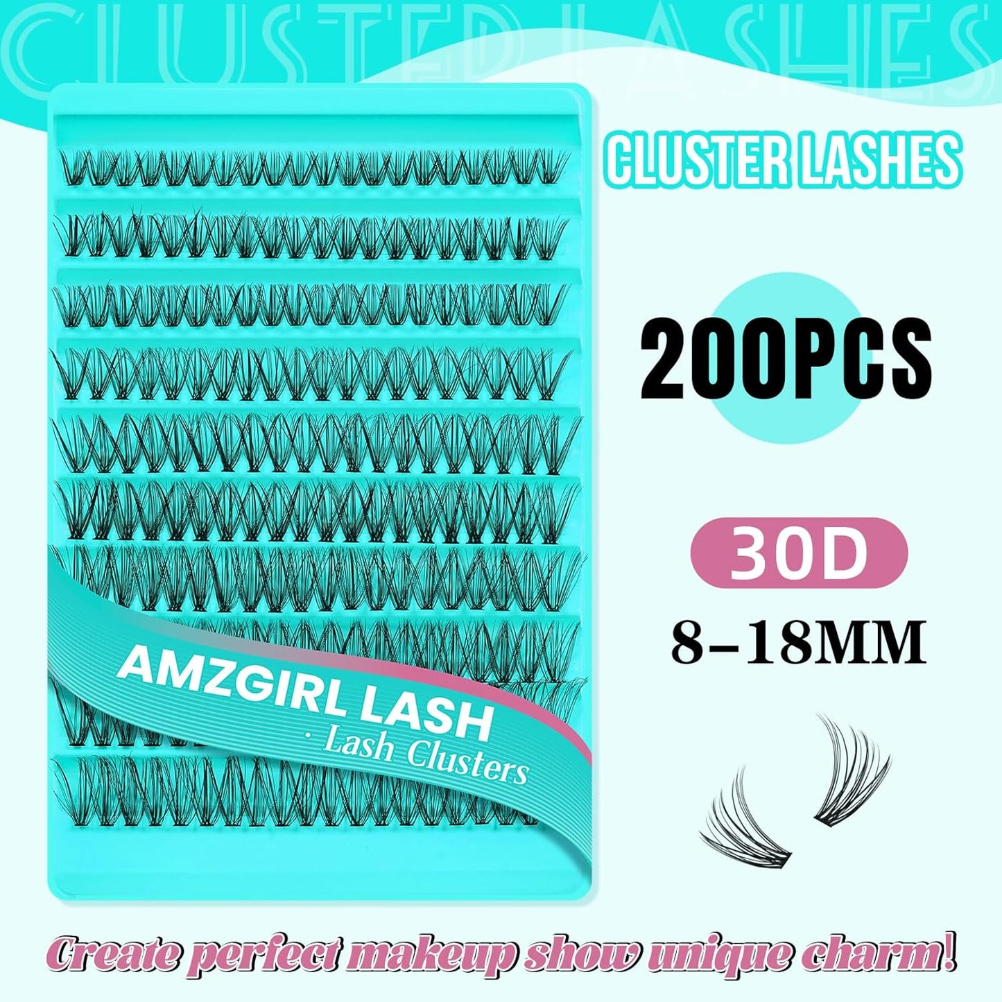 Lash Clusters 200pcs, Eyelash Extension Kit 30D D Curl Diy Cluster Eyelashes Extensions Lash Bond and Remover Waterproof Lash Applicator Tools for 8-18mm Mix Lashes Beginner Self Use