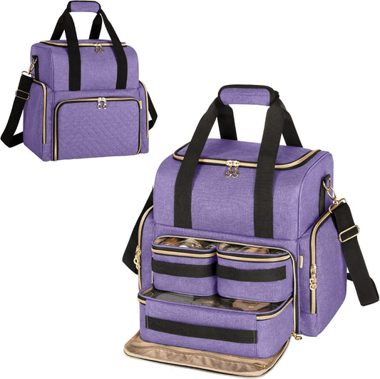 LUXJA Large Travel Makeup Bag with 3 Removable Cases, Cosmetic Bag with Detachable Dividers (Patent Pending), Purple