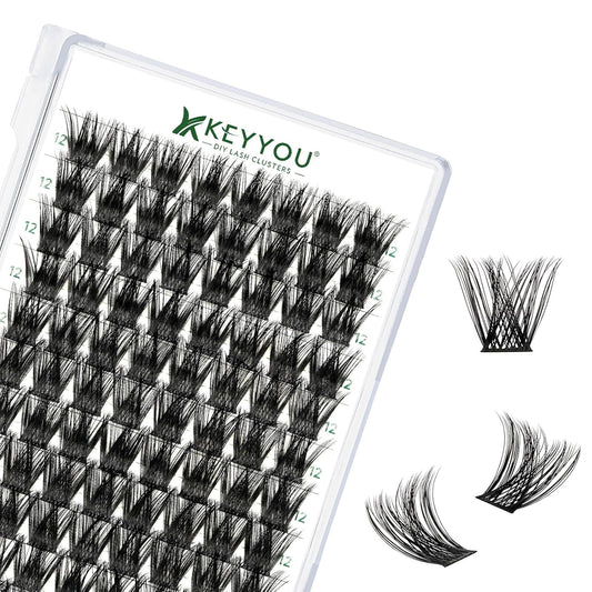 Lash Clusters 96pcs Eyelash Clusters Y01 C Curl 12mm Cluster Lashes KEYYOU Volume Wispy Lash Extension Soft&Comfortable Easy DIY at Home(Y01,C-12mm)