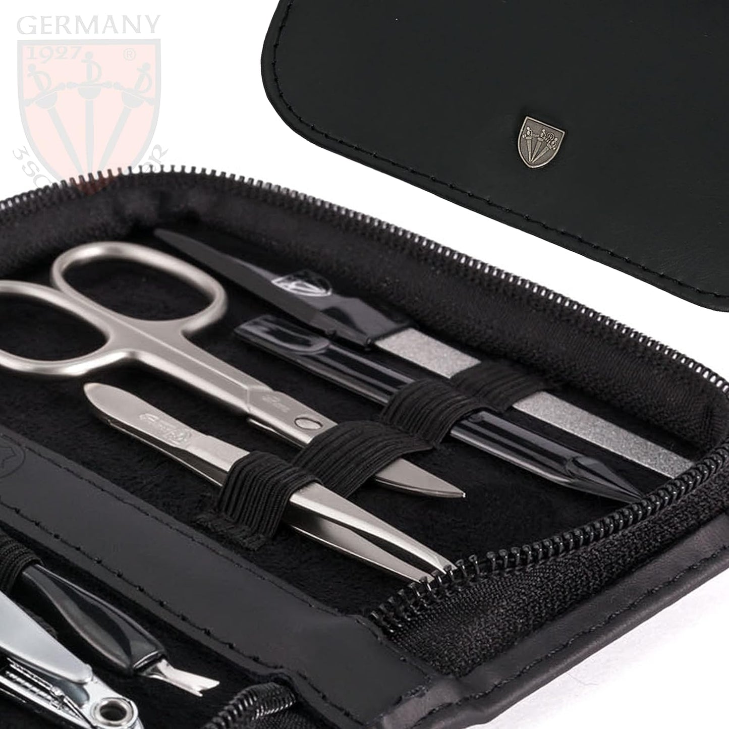 3 Swords Germany – brand quality 8 piece manicure pedicure grooming kit set for professional nail care with genuine leather case black - Made in Germany