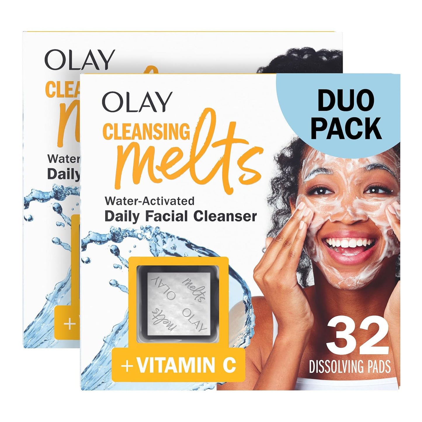 Olay Face Wash, Vitamin C Cleansing Melts, Daily Use Gentle Cleanser, For All Skin Types, Travel Size, Soft Citrus Scent, Water-Activated to Clean, Tone, and Refresh, 64ct (2 Pack x 32ct)