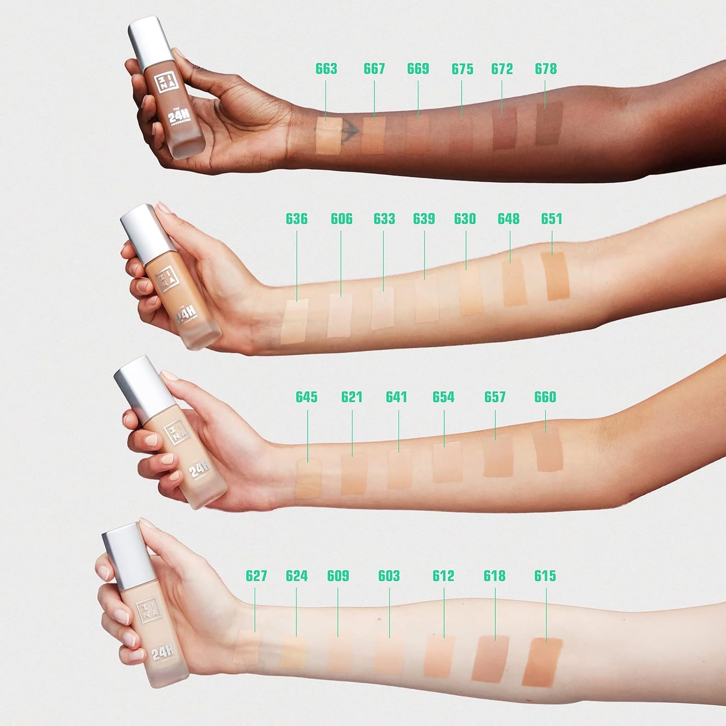 3INA The 24H Foundation 615-24H Long-Wearing Formula - Medium To High Buildable Coverage - Smooth Matte Finish - Expanded Shade Selection - Waterproof, Cruelty Free, Vegan Makeup - 1.01 Oz