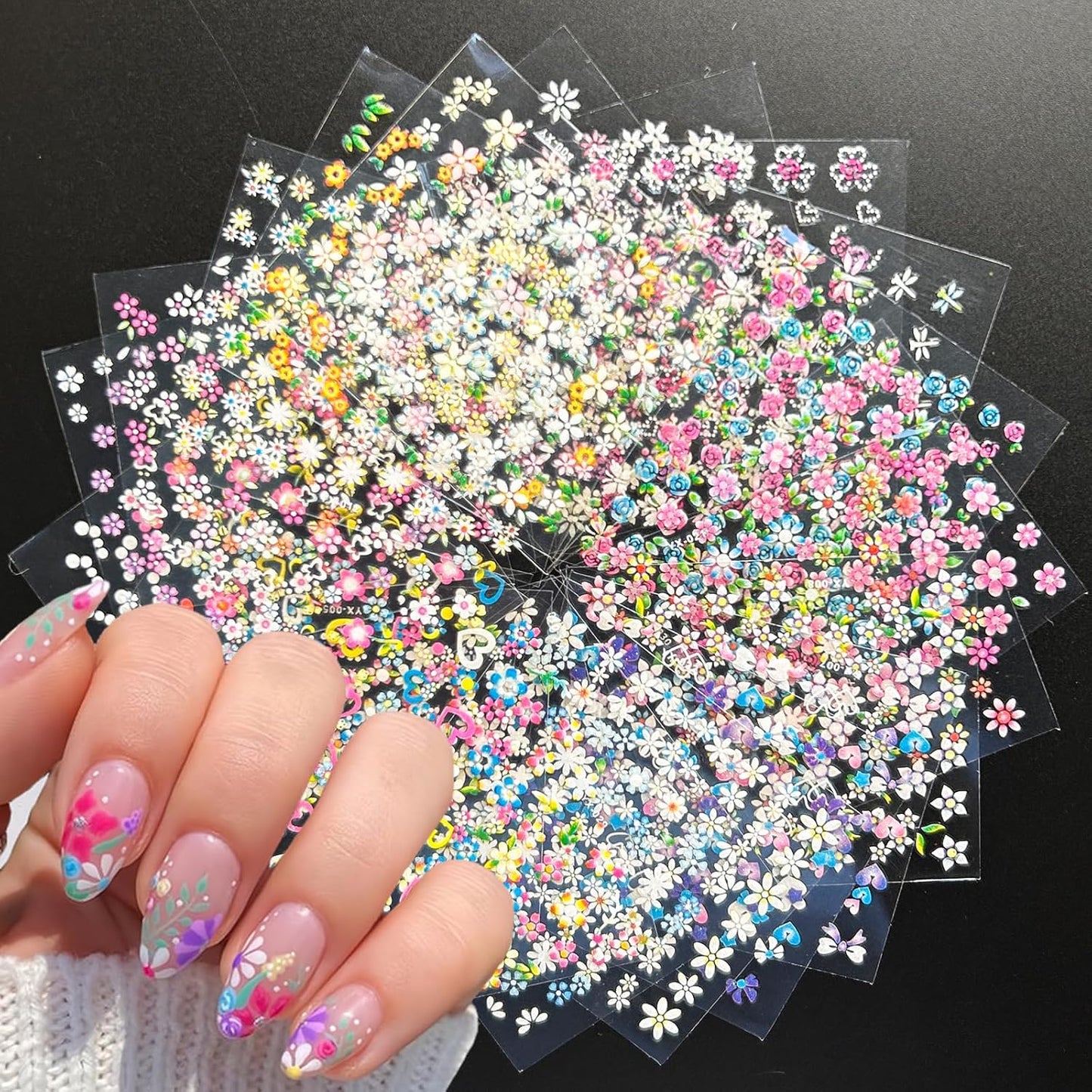30 Sheets Flower Nail Stickers for Nail Art Colorful 3D Self Adhesive Daisy Nail Decals Spring Summer Nail Art Stickers Cute Floral Nail Design Decoration Accessories for Women and Girls