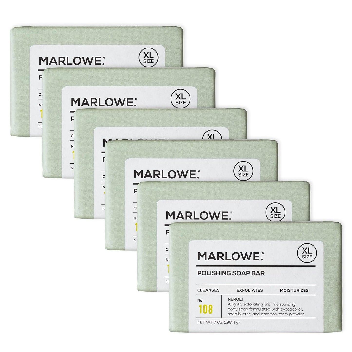 MARLOWE. No. 108 Lightly Exfoliating Soap Bar, 7oz (6 Bars) Polishing, Moisturizing & Cleansing Bar Soap for Men, Made with Natural Ingredients