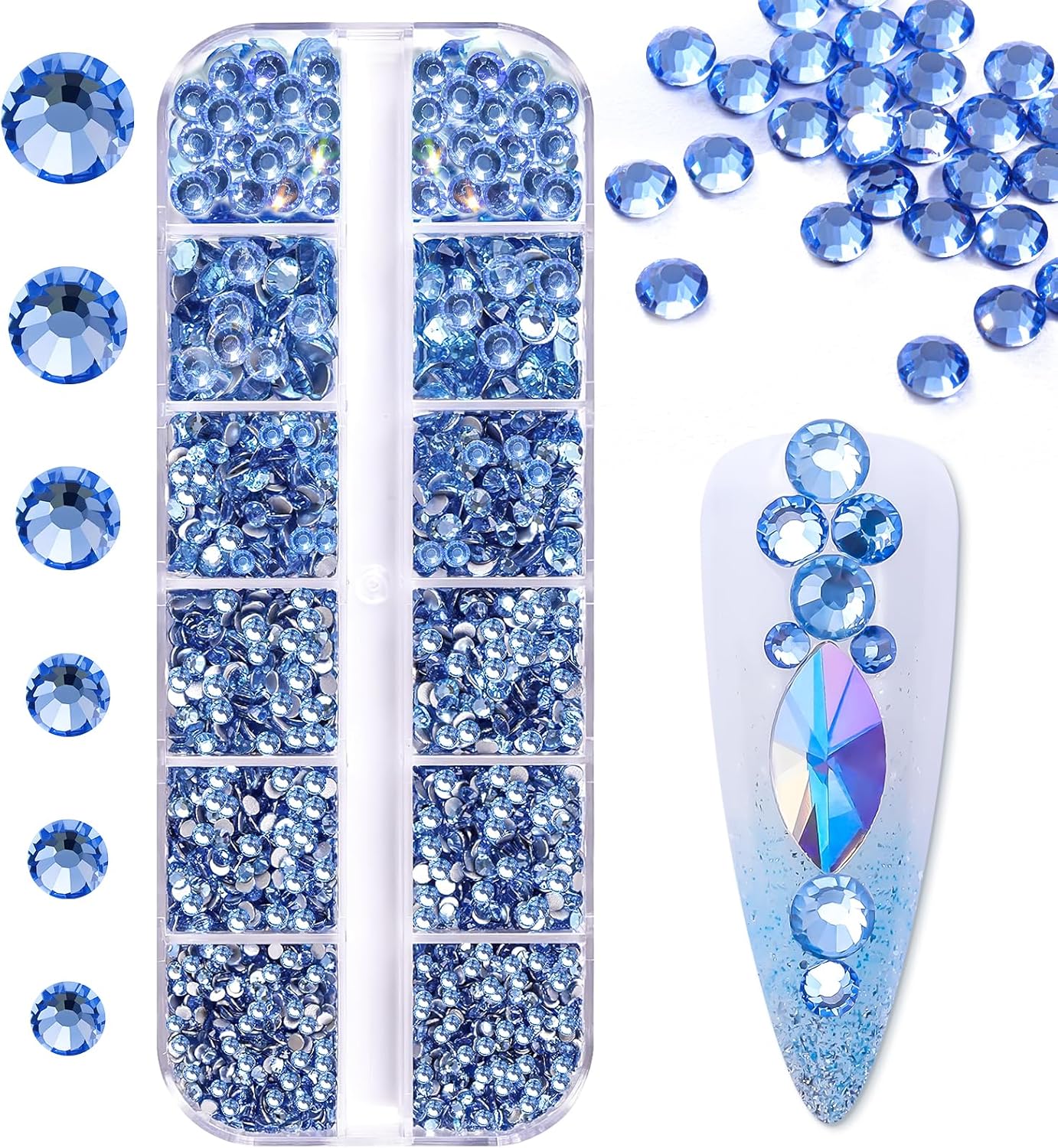 Makartt Blue Nail Rhinestones Flatback Rhinestones Multi-Size Round Crystal Glass Nail Charms Diamonds Nail Jewels for DIY Crafts Makeup Nail Art Supplies Accessories Christmas Gift
