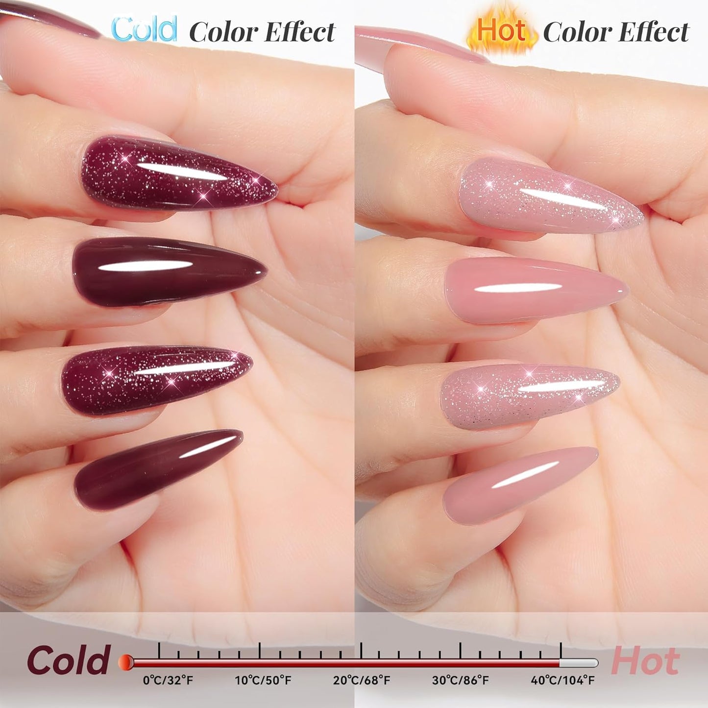 YTD Likomey Gel Nail Polish 2 Pcs Set,15ml Color Changing Nude Pink Burgundy Red and Glitter Nails Gel Kit,Thermal Ombre Change Colors Translucent Salon Manicure Fall Winter UV Color Varnish,0.5 Fl Oz