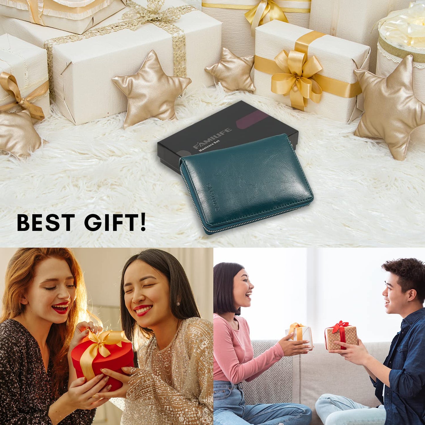 FAMILIFE Nail Kit, Professional Manicure Set Manicure Kit, 11 in 1 Stainless Steel Nail Clippers Set Pedicure Tools, Men Grooming Tool with Portable Blue Leather Travel Case Luxury Gifts for Him