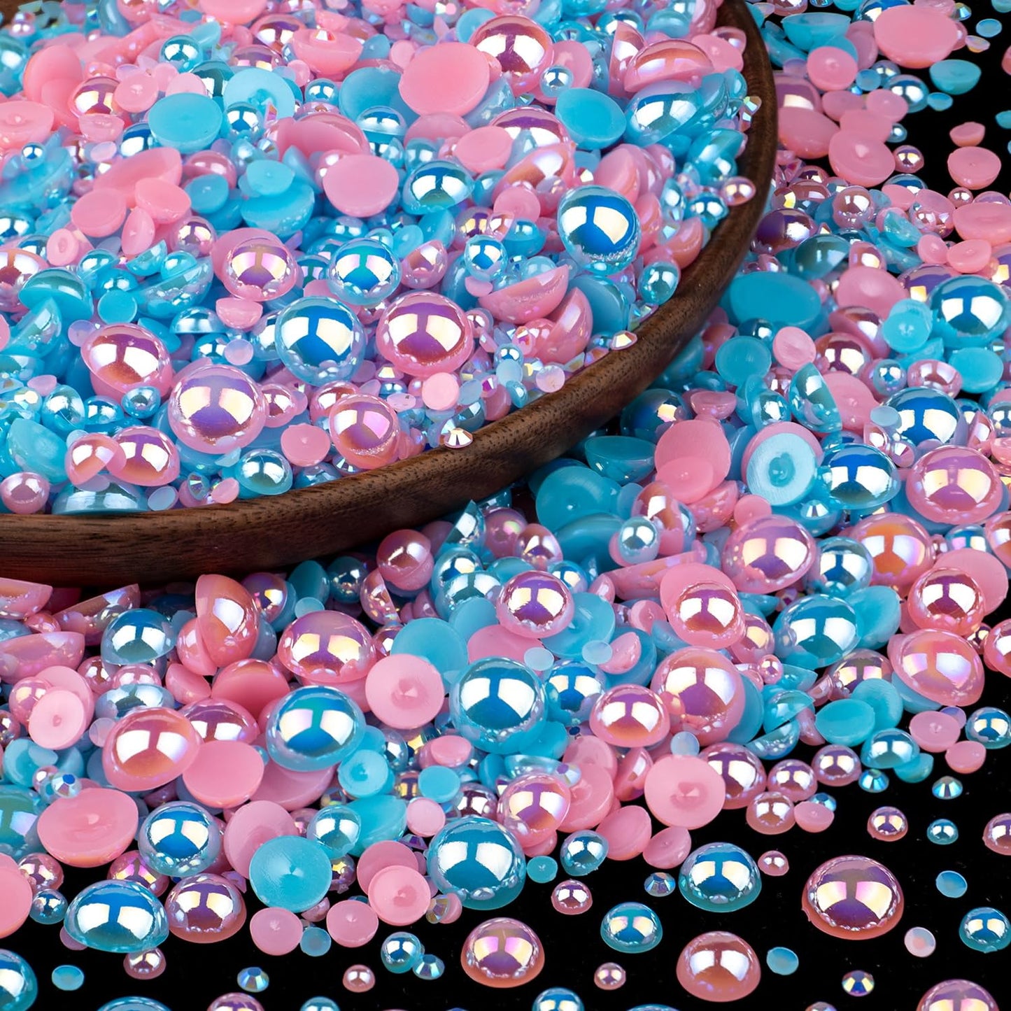 150g Flatback Pearls and Rhinestones Set 6-Pink&Light Blue, Mixed Size 3-10mm Resin Rhinestones and Half Pearls for Nail Art and Crafts and Decoration with Tweezer and Pickup Pencil