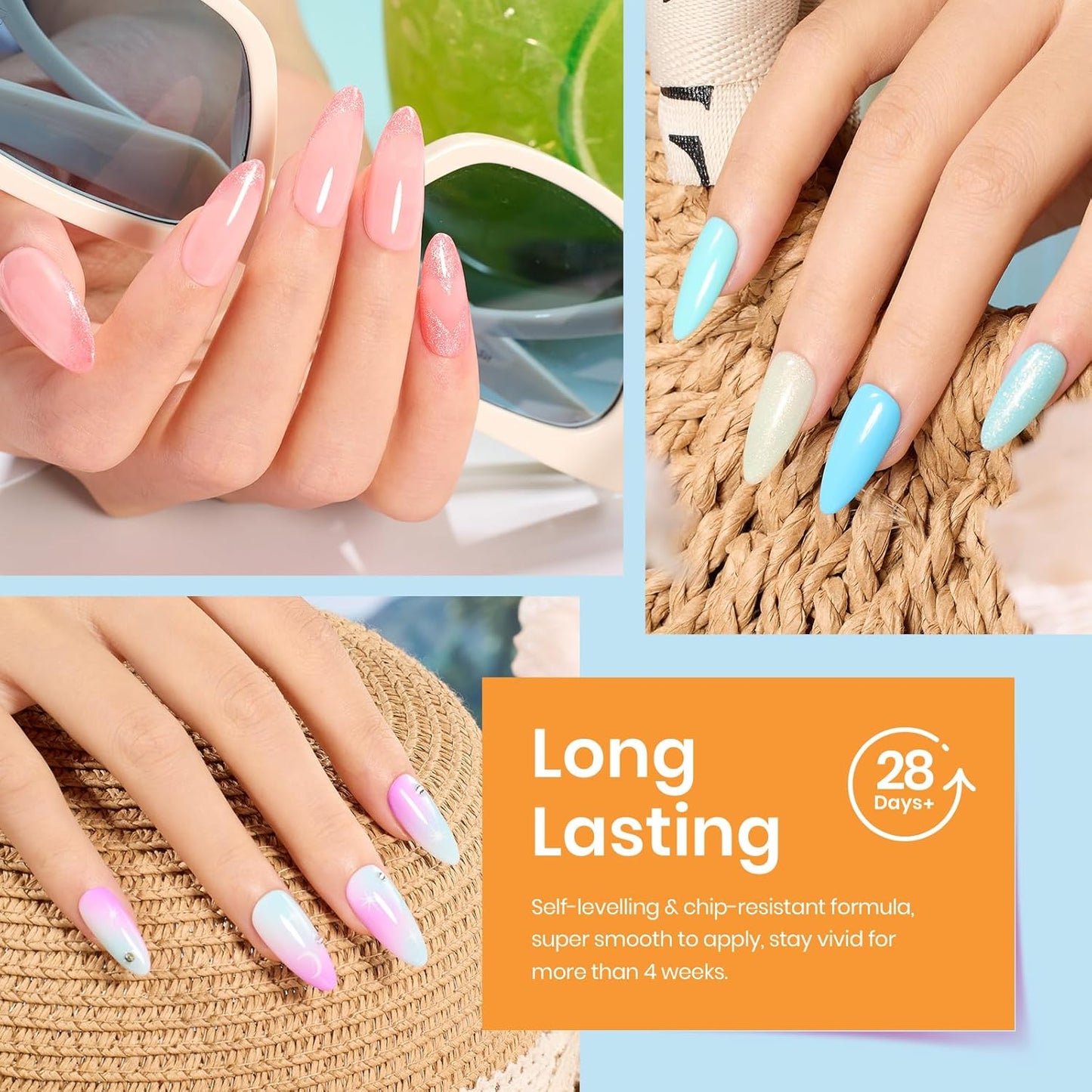 Beetles Gel Nail Polish Set, 20 Colors Blue Nude Pink Purple Orange Glitter Gel Polish Glamour Games Collection with Base Top Coat Nail Art Soak off Nail Manicure Gift for Girls Women