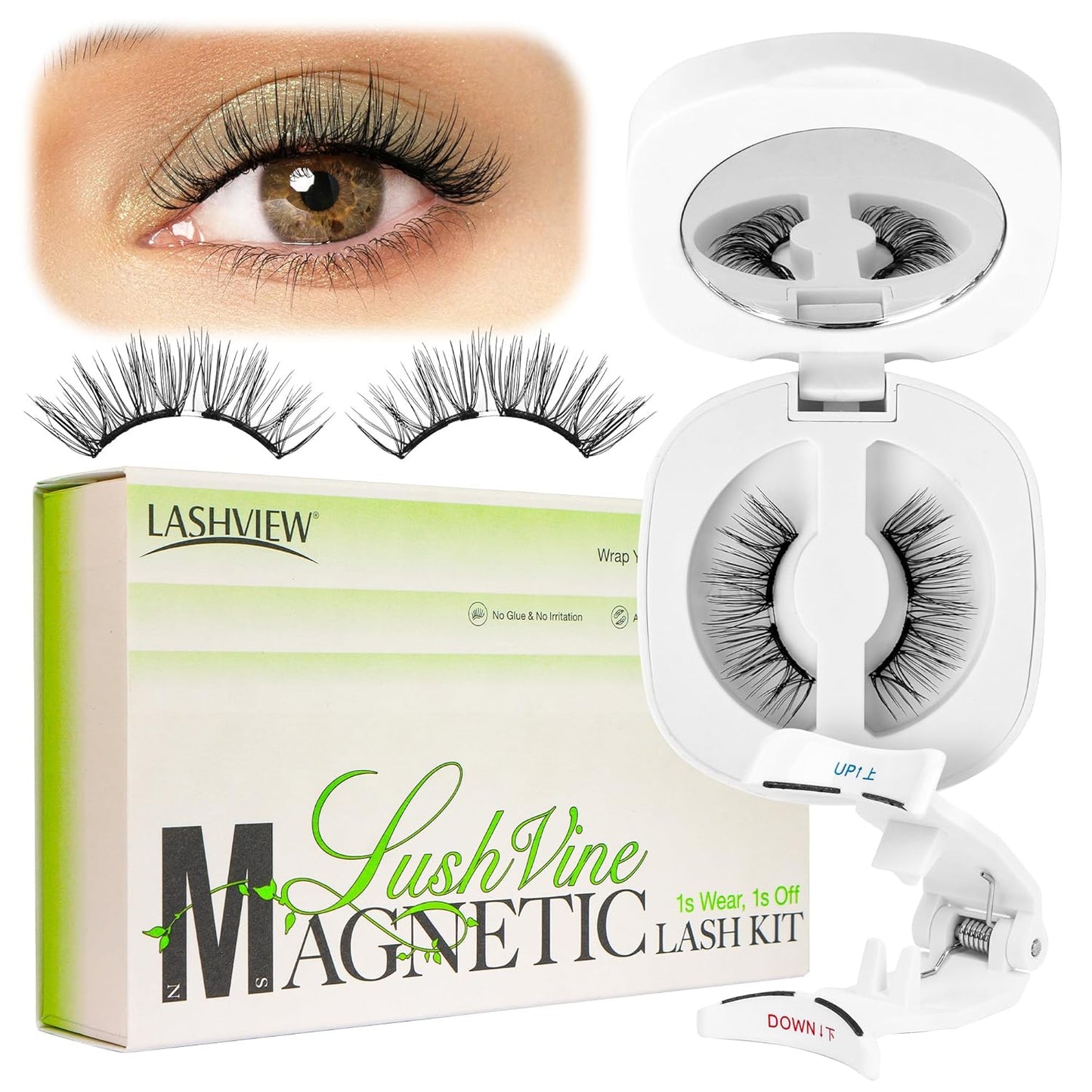 LASHVIEW Upgrade Magnetic Eyelashes Natural Look, Reusable Soft Magnetic Lashes Kit with Applicator, No Glue Needed, Windproof & Waterproof for All-Day Comfort (L14)