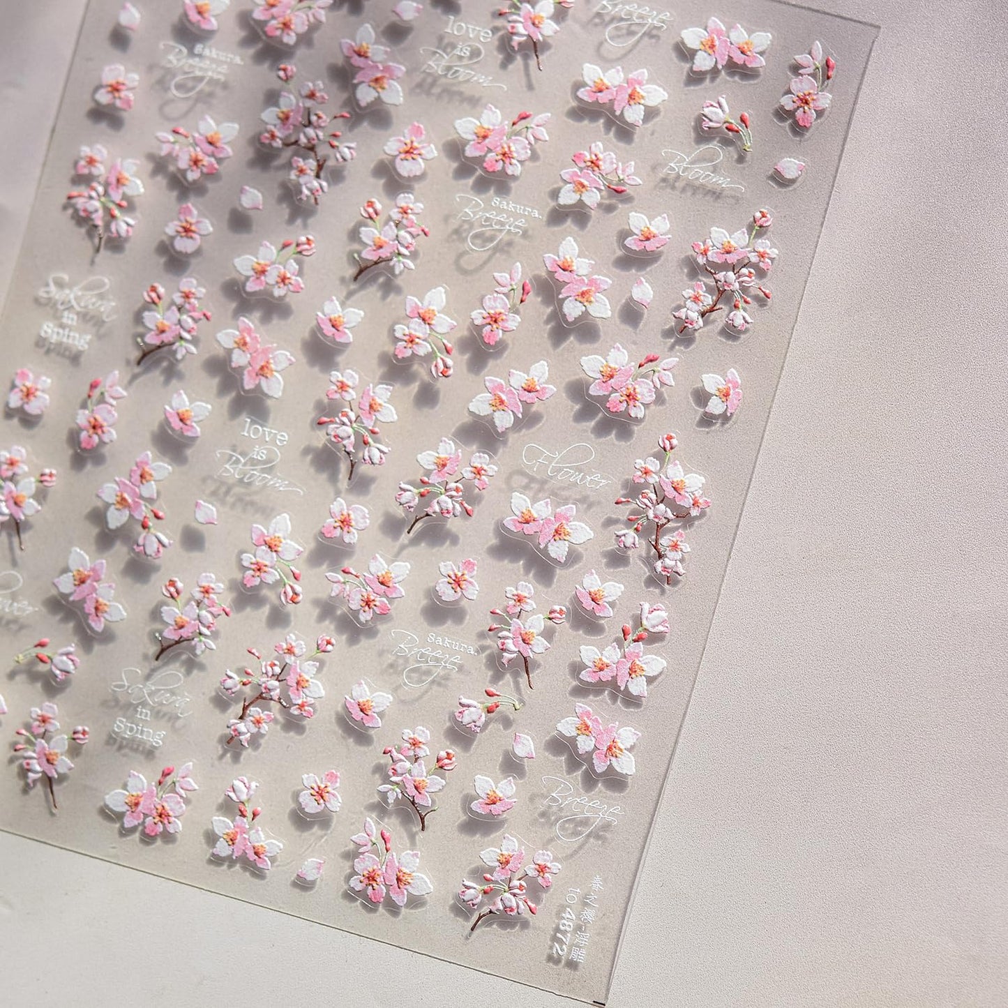 Cherry Blossoms Nail Art Stickers Pink White Flowers Nail Decals for Acrylic Nails 5D Embossed Self-Adhesive Flower Designs Nail Sticker Spring Summer Cute Floral Nail Decal for Women DIY Nail Decor