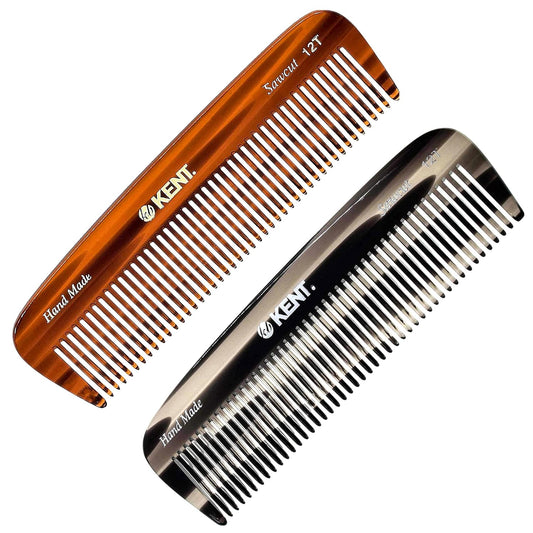 Kent 12T Wide Tooth Detangling Comb - Handmade Pocket Grooming Tool for Thick, Curly, Wavy Hair, Beards and Mustaches - SawCut and Hand Polished