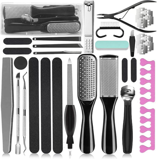 Professional Pedicure Kit, 36 in 1 Stainless Steel Foot Care Kit Foot Rasp Dead Skin Remover for Home & Salon Care, Black