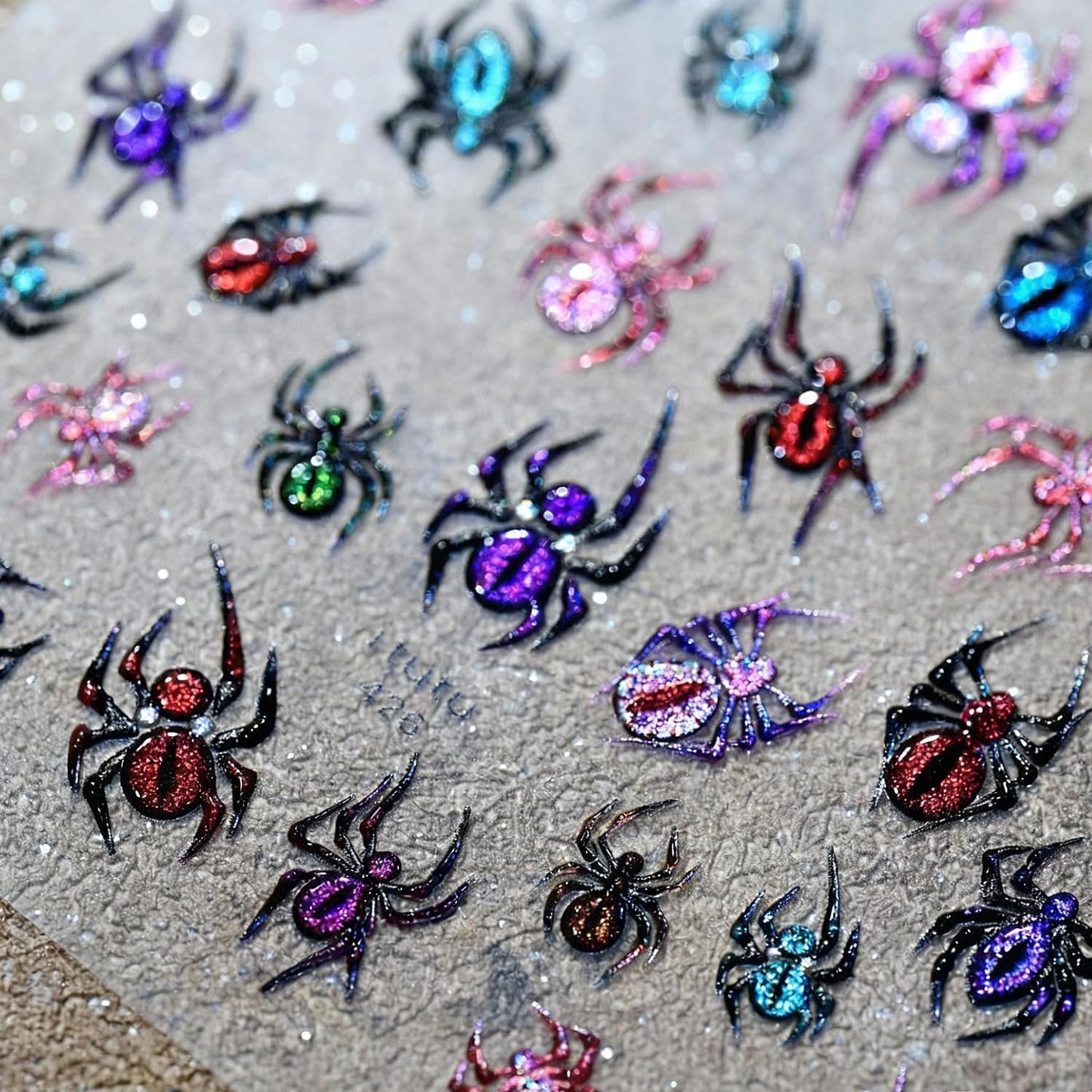 Halloween Nail Stickers 1 Sheet 3D Embossed Nail Art Stickers DIY Self-Adhesive Nails Decals Stickers with Colorful Spider Glitter Designs Holiday Nail Art Decorations