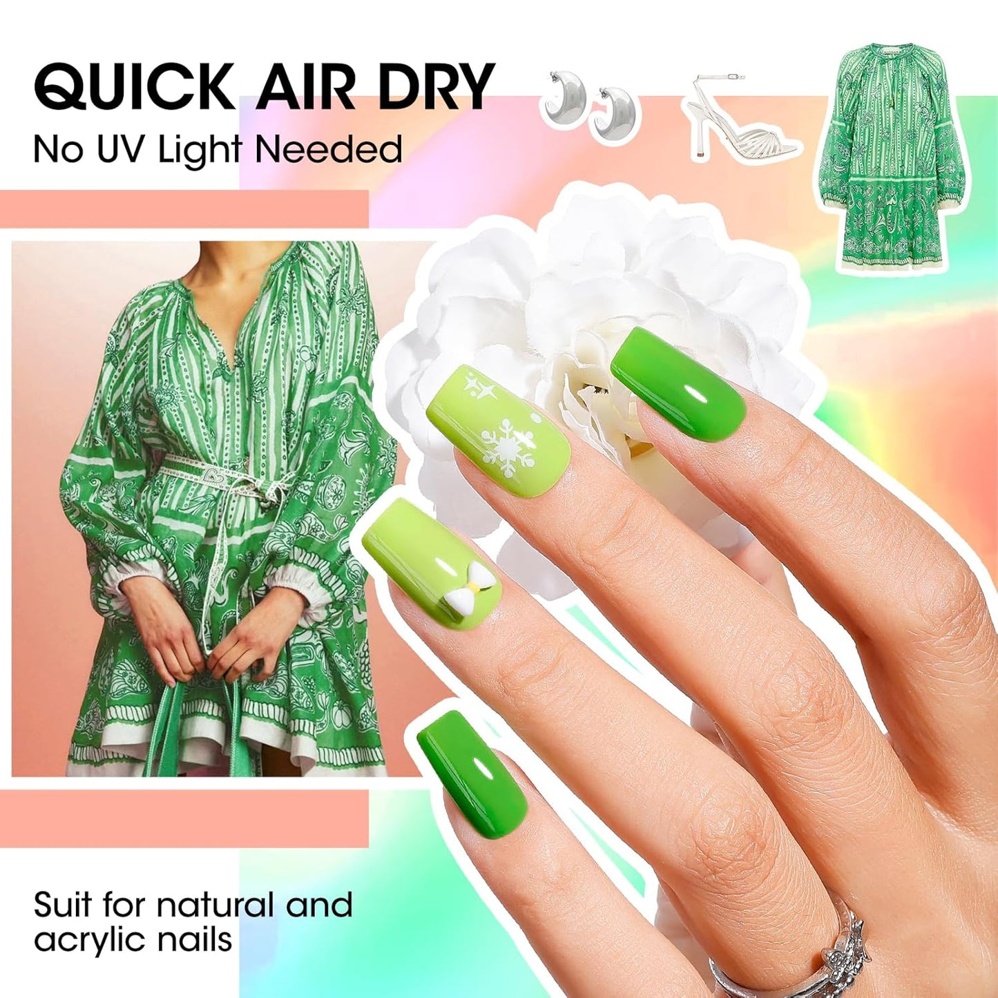 GELLEN Bright Neon Nail Polish Set, Quick Air Dry Regular Nail Polish Vibrant Rainbow 12 Colors Set for Fingernail Toe Nails Salon Home, Hema Free, Non-toxic, Red Pink Blue Green Purple Orange Yellow