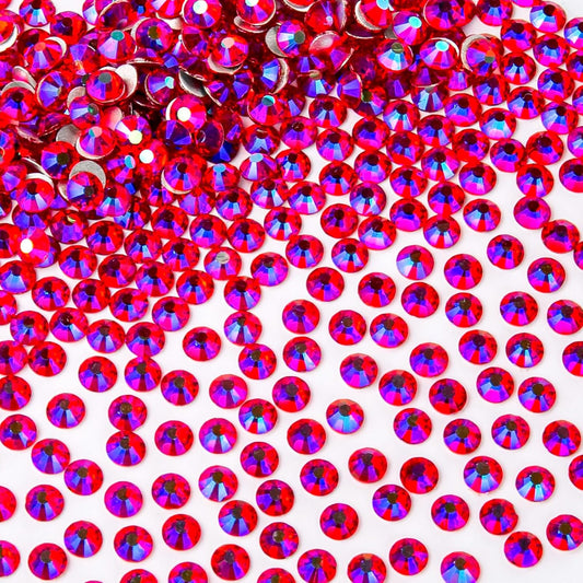 288Pcs Red Ab Crystal Rhinestones,Glass Flatback Rhinestones Gemstones for Nail Face Makeup Art Crafts Clothes Decoration -(SS30,6.5mm,Red Ab)