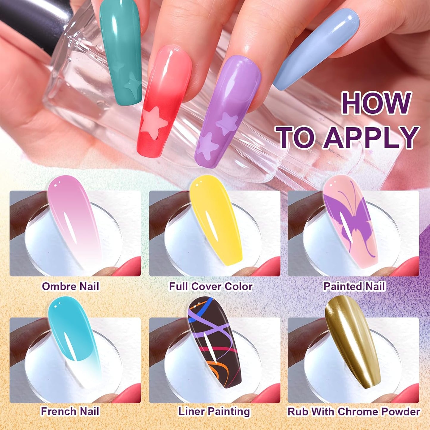 Gradient Painting Gel, 24 Gliter Colors Ombre Gel Nail Polish for Pigment Pat Silver&Gold Aura Nails, French Manicure DIY Nail Art Long-lasting No-wipe Palette C