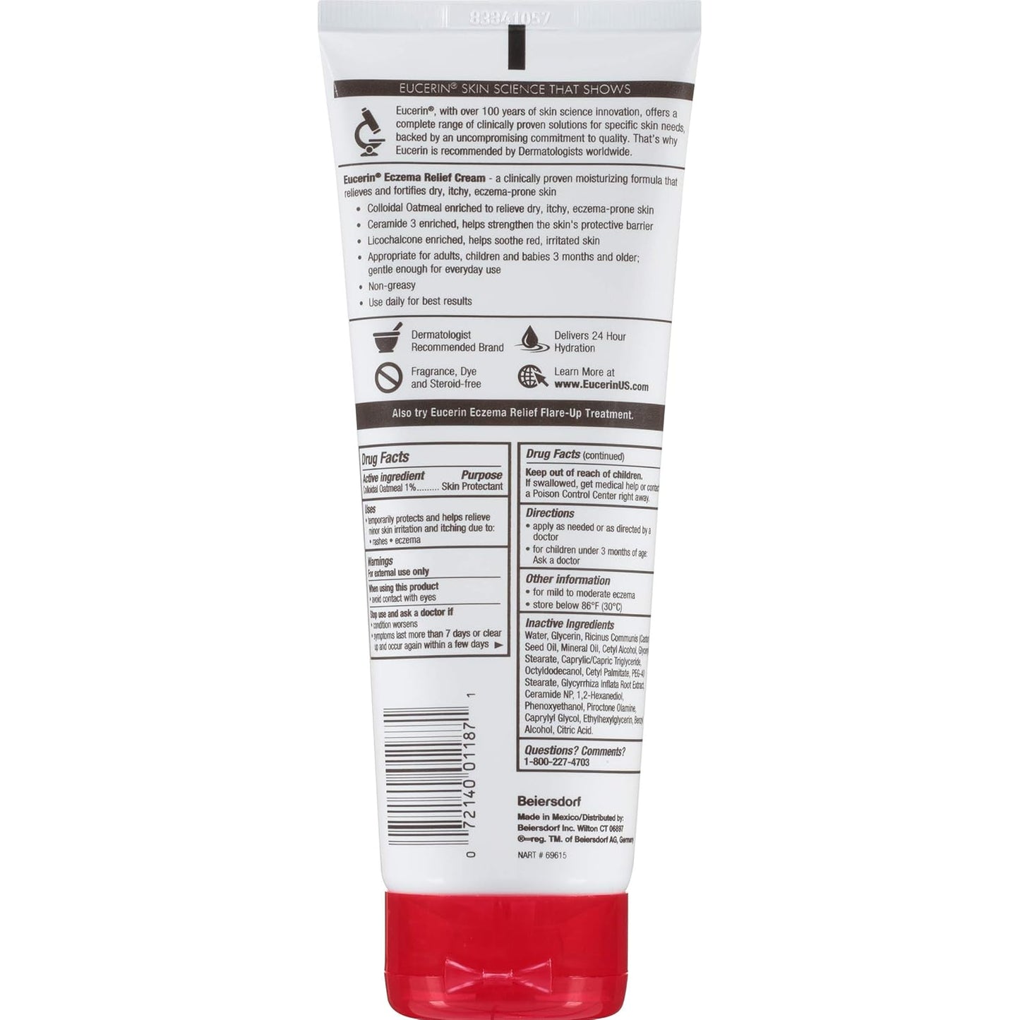 Eucerin Eczema Relief Cream, Full Body Lotion, Moisturizing Eczema Cream with Colloidal Oatmeal (Skin Protectant) and Ceramide 3, Multi-Pack, 8 Oz Tube, Pack of 3