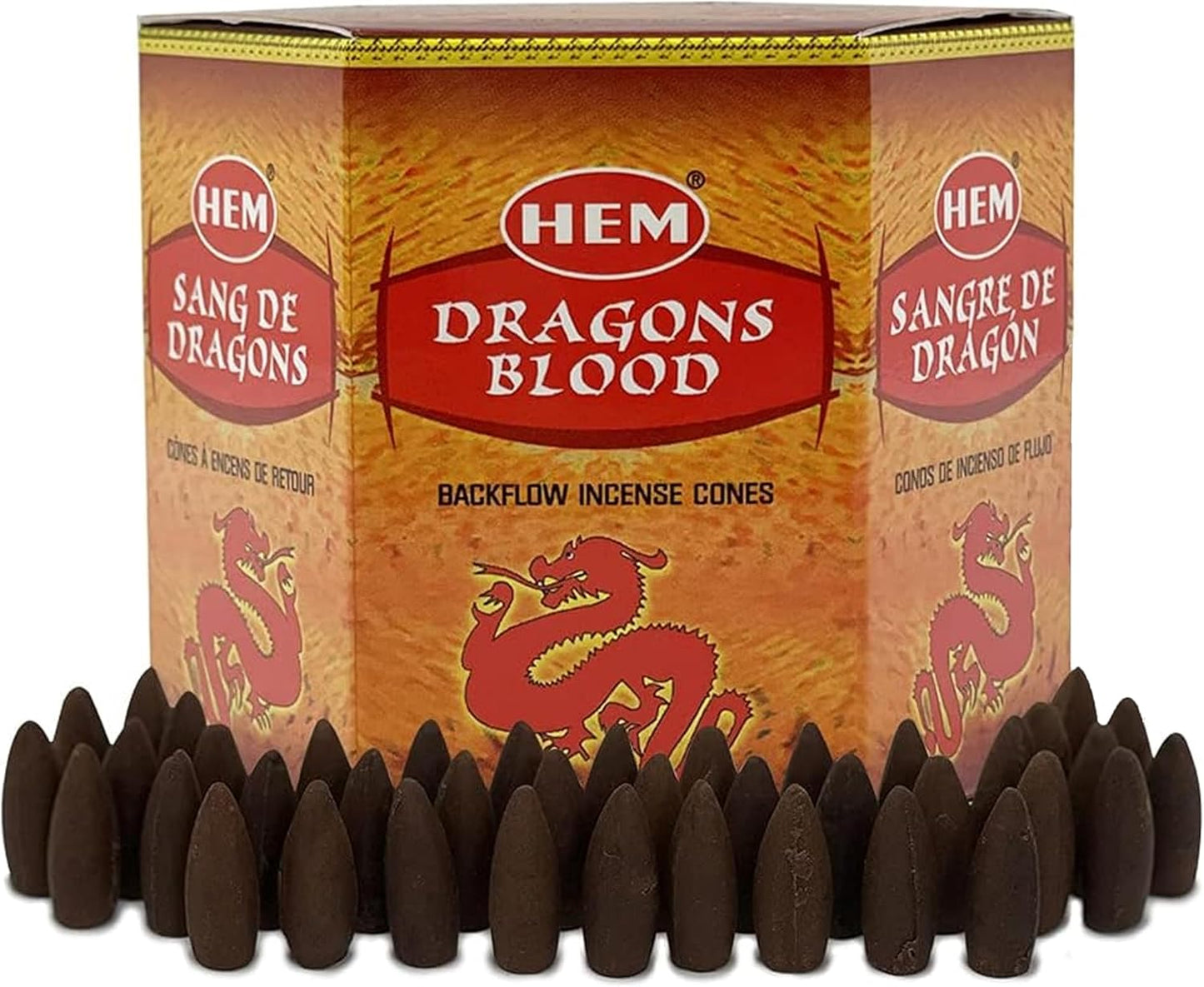 Dragons Blood Hem Backflow Incense Cones for Waterfall Aromatic Smoke Fountain Haze Falls - 40 Large Back Flow Incense Cones Scented