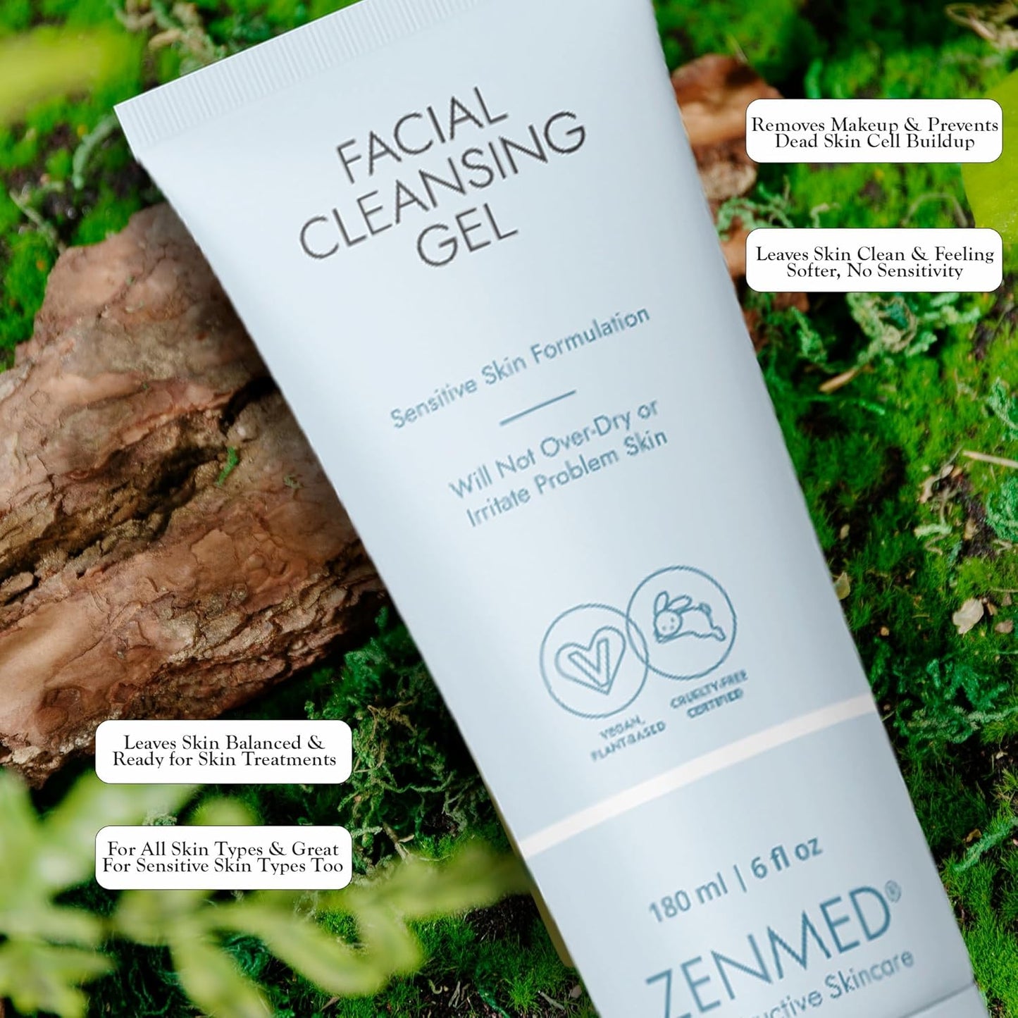 ZENMED Facial Cleansing Gel 6 oz for Women and Men - All-in-One Cleanser Face Wash | Hydrating Cleanser & Gel for Sensitive Skin | Natural, Organic Facial Wash - USA Made