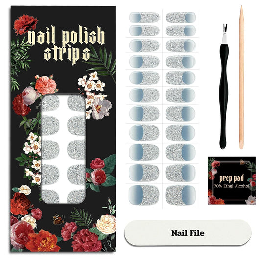 Nail Polish Strips - 22 Pcs Salon Quality Gel Nail Stickers - Long Lasting Wraps (Falling of Tide Blue)