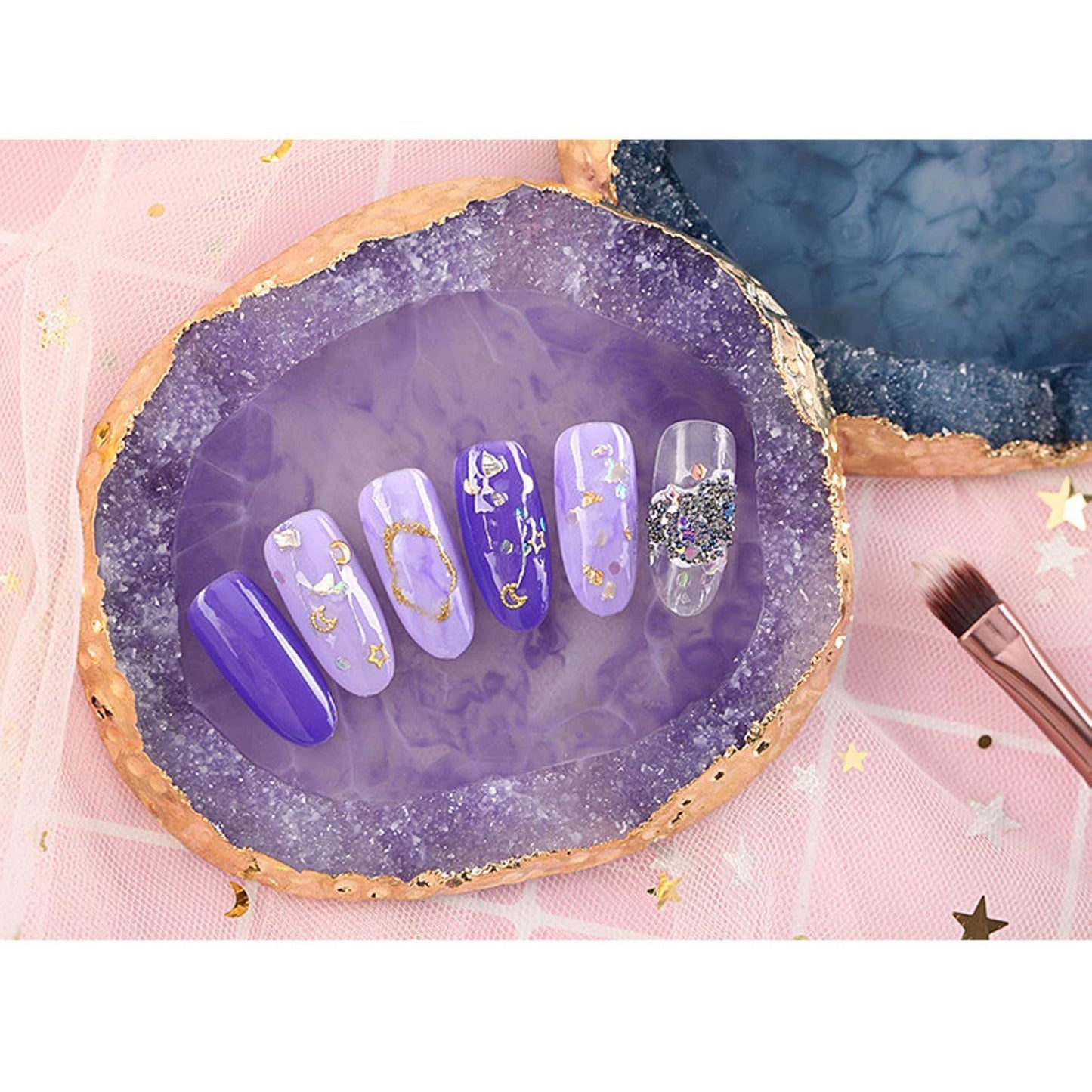 MISUD Resin Nail Art Palette, Golden Edge Paint Drawing Color Palette, Agate Nail Palette Manicure Nail DIY Tool (Purple)
