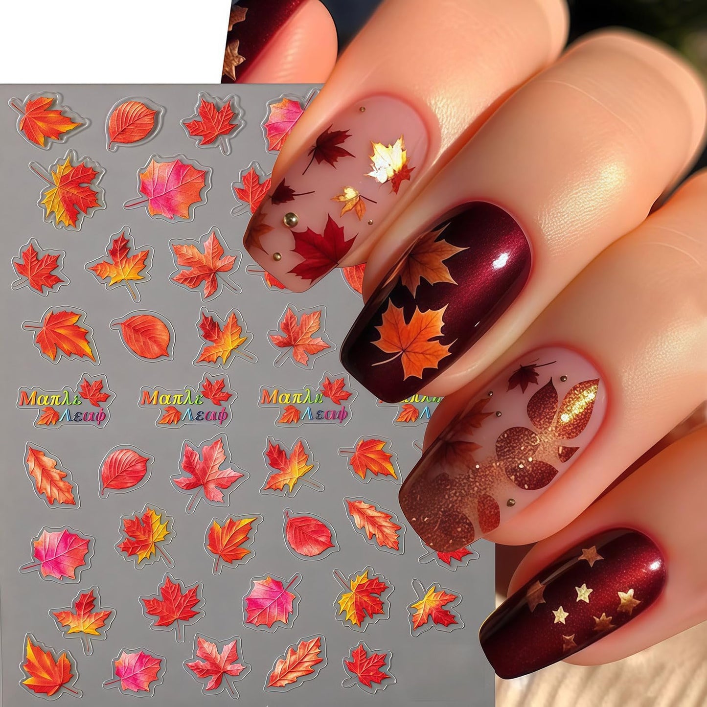 4 Sheets Fall Nail Art Stickers Maple Leaf Nail Decals 3D Self-Adhesive Autumn Leaves Design Stickers Thanksgiving Maple Leaves Nail Decals for Women Holiday DIY Manicure Decoration