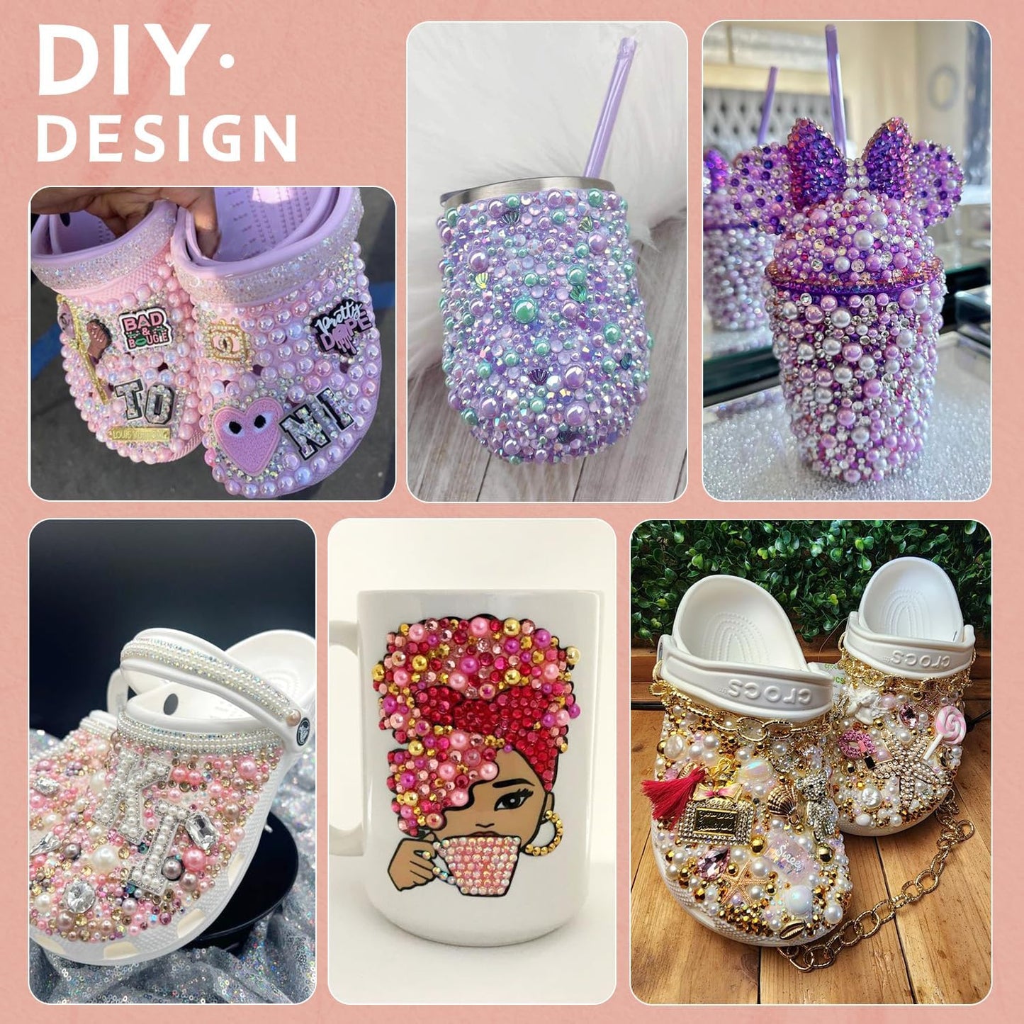 9000PCS Flatback Pearls and Rhinestones for Bedazzling, Pink White Mixed Size 3-8mm Resin Rhinestones and Half Pearls for Crafting, Nail Art and Grad Cap Decoration with Tweezers and Pickup Pencil