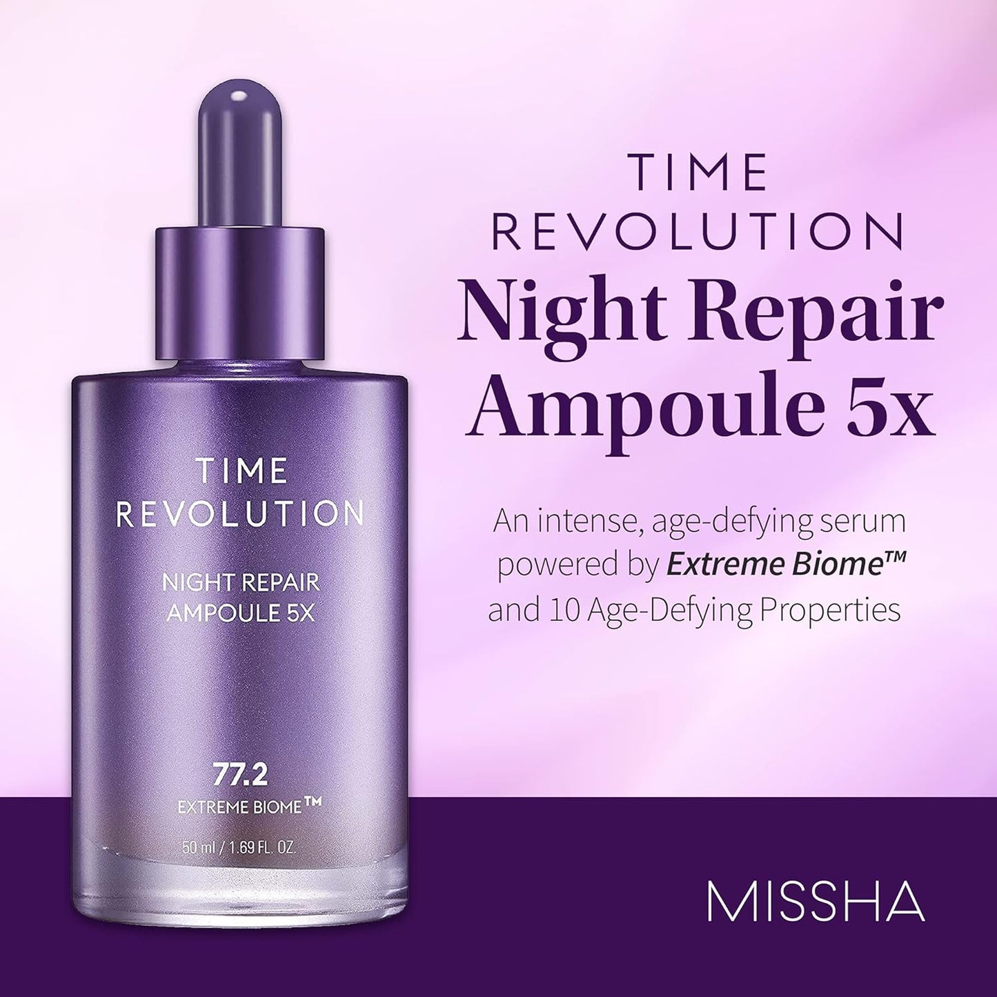 MISSHA Time Revolution Night Repair Face Serum Ampoule (5th Gen) - Overnight Probiotic Skincare for Revitalization and Radiance, 1.69 Fl Oz